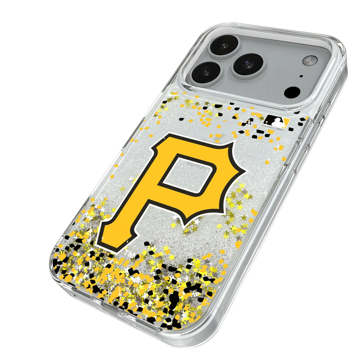 Pittsburgh Pirates Confetti iPhone Glitter Phone Case for Apple iPhone - Isometric View#Device_iPhone 18 Pro