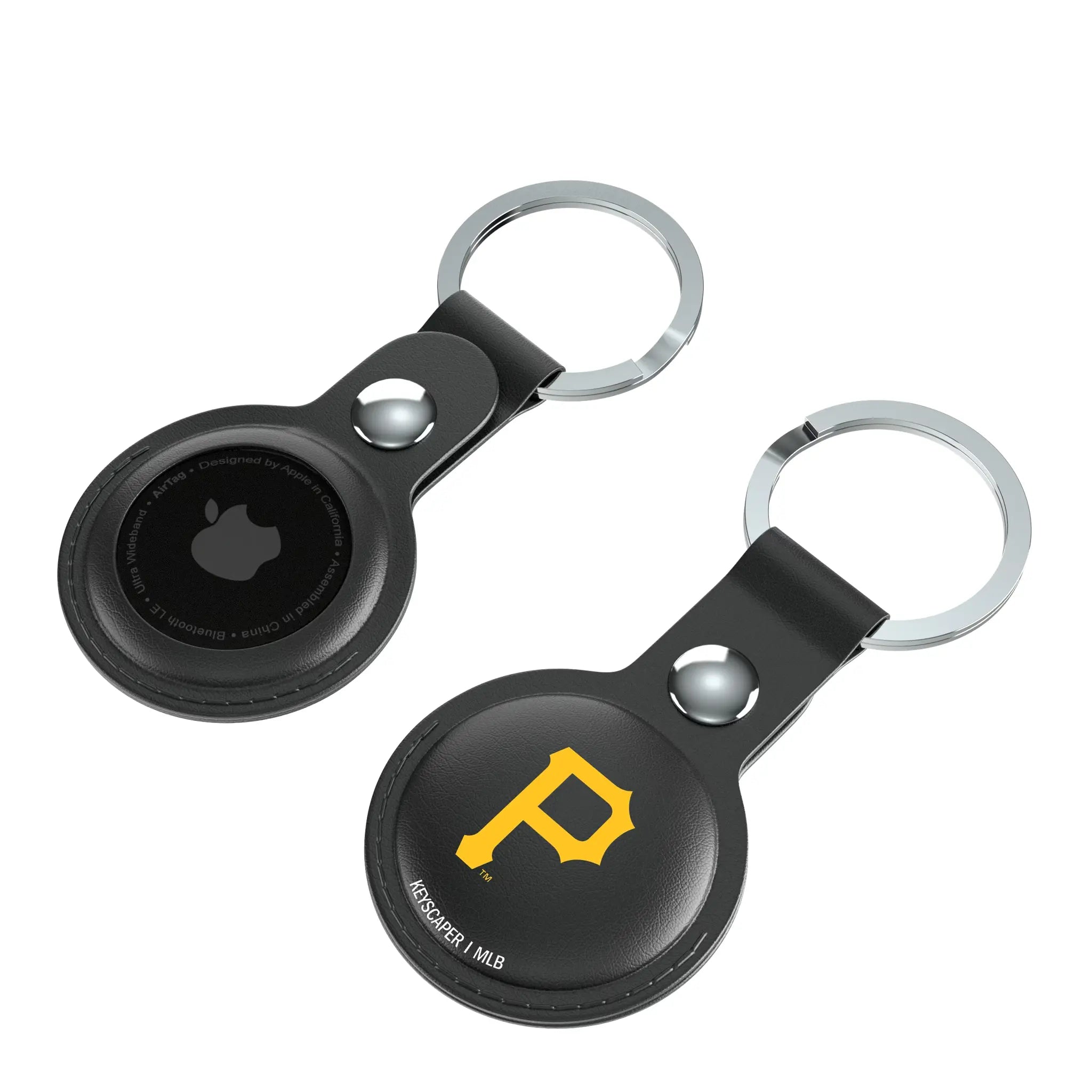 Pittsburgh Pirates Insignia AirTag Black Airtag Holder 2-Pack - Isometric View