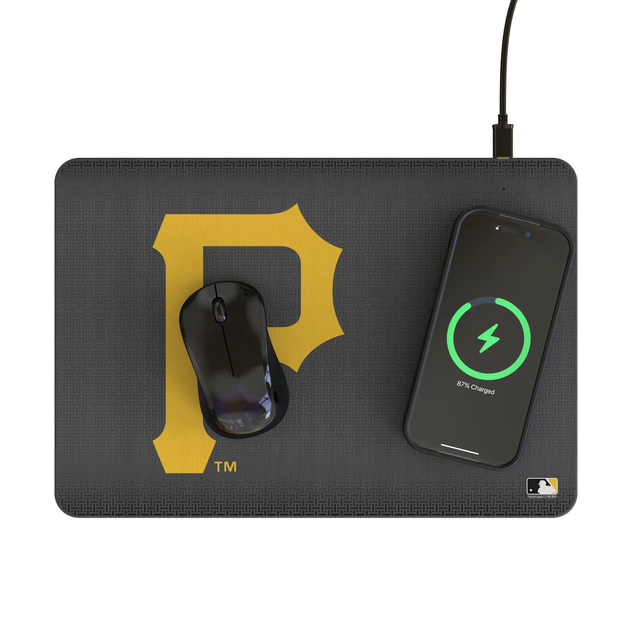 Pittsburgh Pirates Linen 15-Watt Wireless Charger and Mouse Pad - Lifestyle