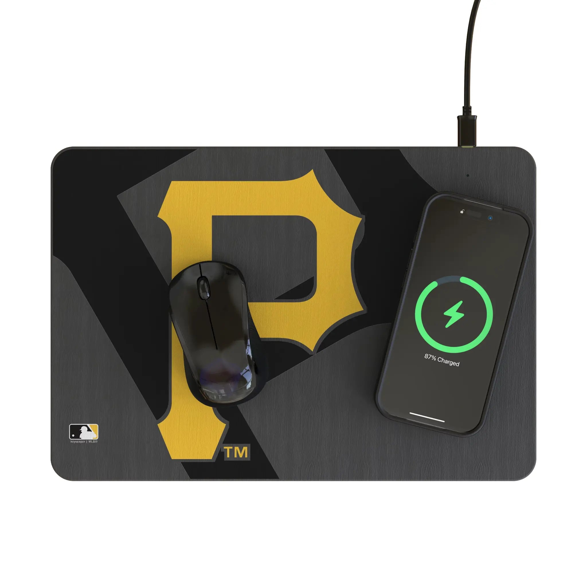 Pittsburgh Pirates Monocolor Tilt 15-Watt Wireless Charger and Mouse Pad - Lifestyle