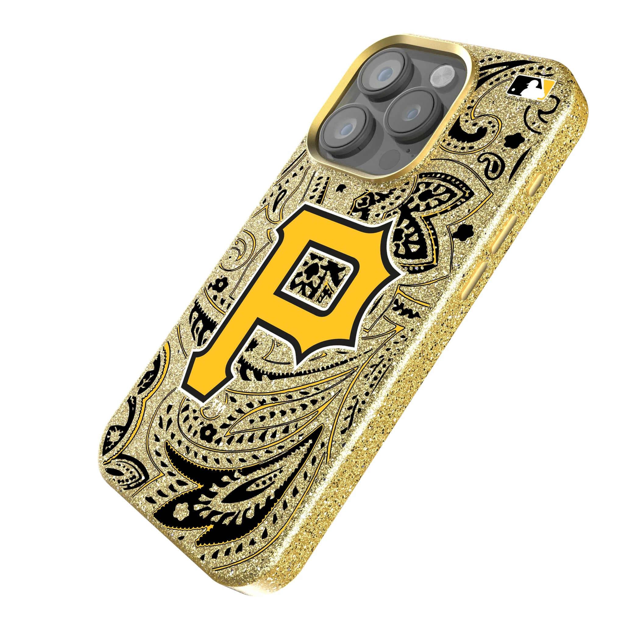 Pittsburgh Pirates Paisley iPhone Bling Phone Case for Apple iPhone - Isometric View