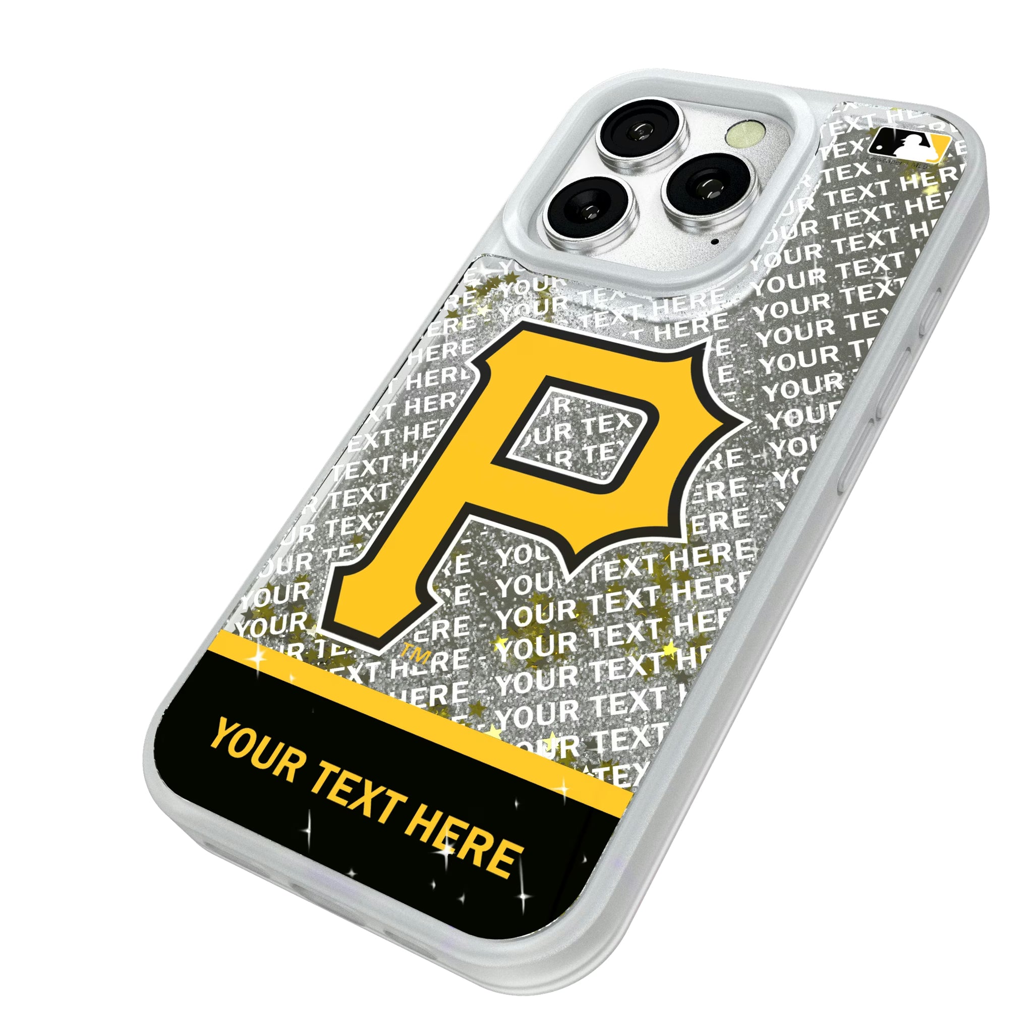 Pittsburgh Pirates Personalized EndZone Plus iPhone Glitter Phone Case for Apple iPhone - Isometric View#Device_iPhone 16 Pro