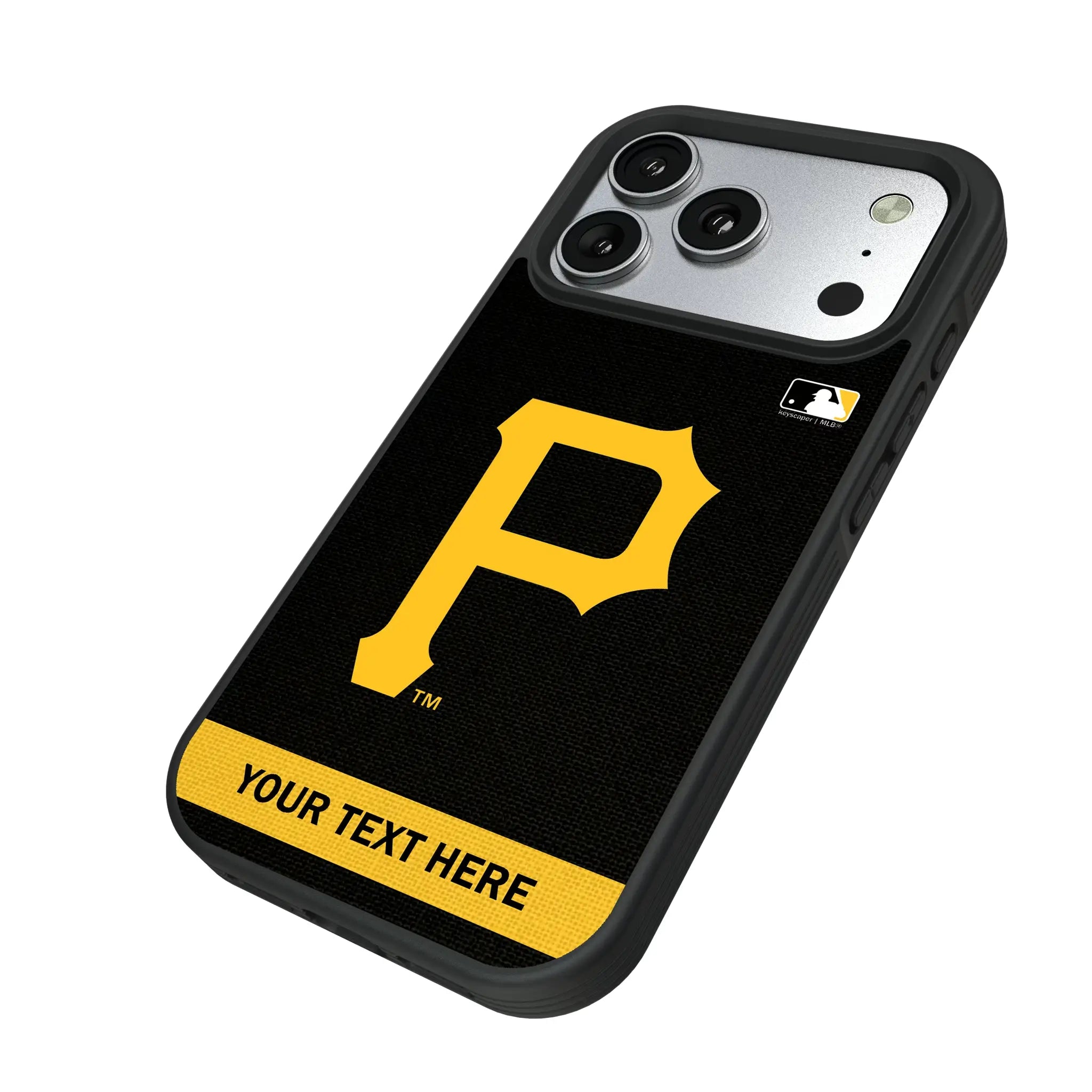 Pittsburgh Pirates Personalized Stripe iPhone Bump Phone Case for Apple iPhone - Isometric View#Device_iPhone 17 Pro
