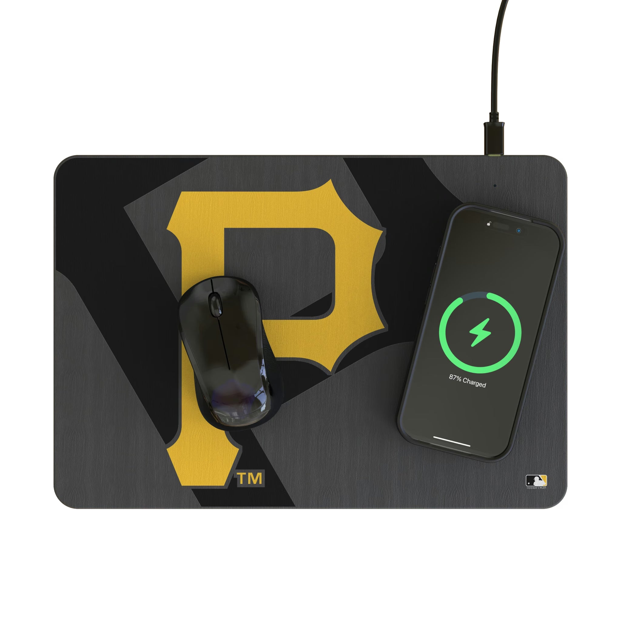 Pittsburgh Pirates Personalized Tilt 15-Watt Wireless Charger and Mouse Pad - Lifestyle