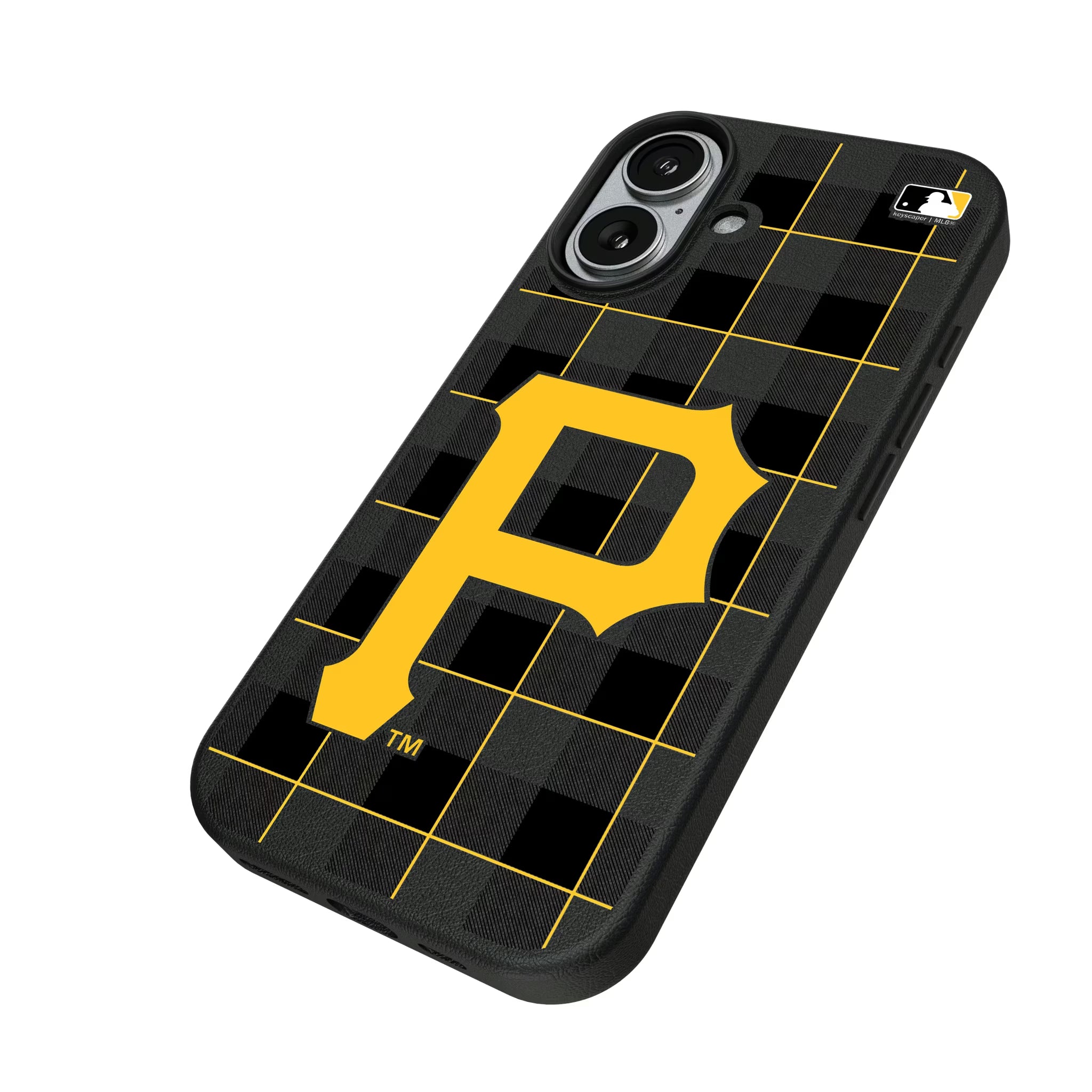 Pittsburgh Pirates Plaid iPhone MagSafe Compatible Phone Case for Apple iPhone - Isometric View#Device_iPhone 17