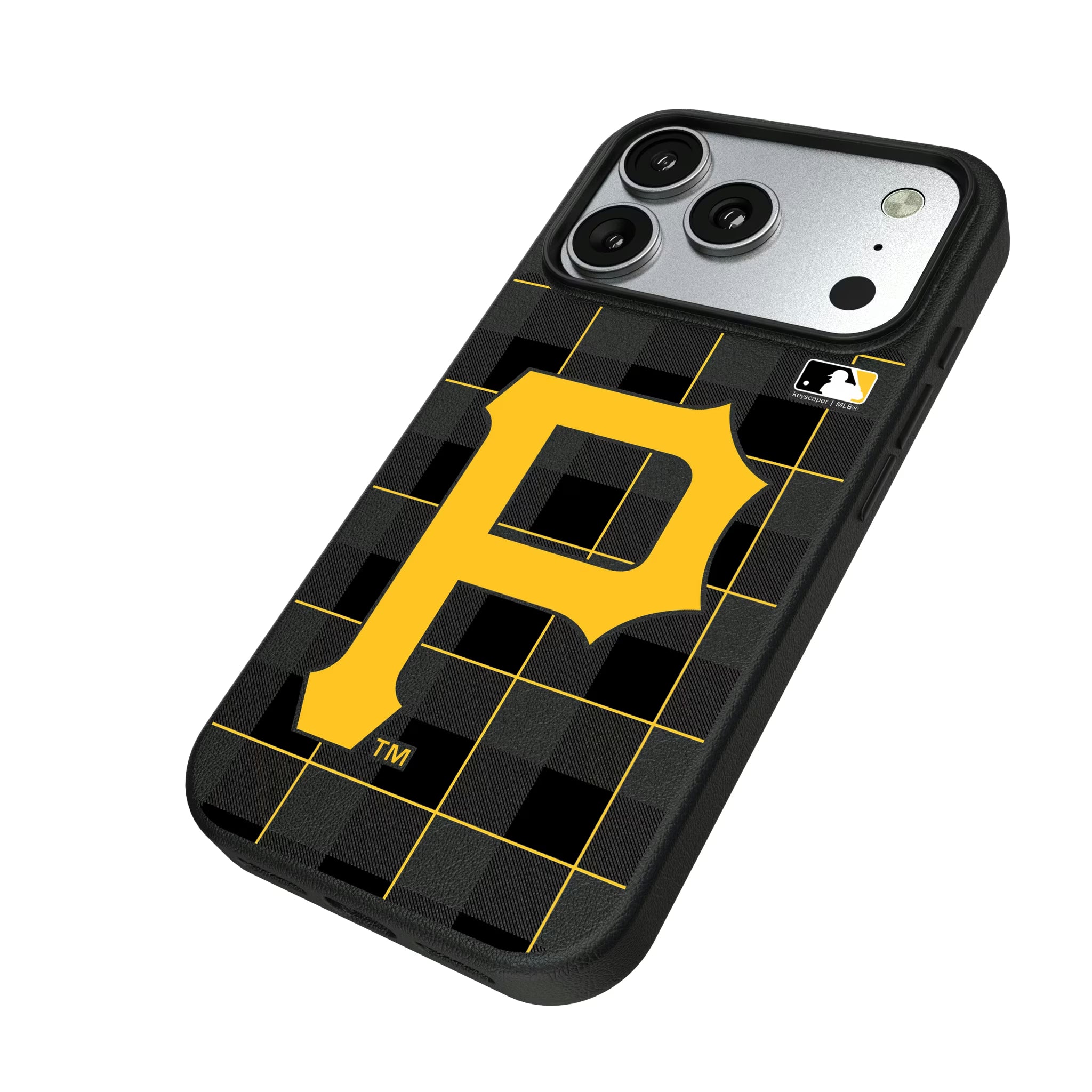 Pittsburgh Pirates Plaid iPhone MagSafe Compatible Phone Case for Apple iPhone - Isometric View#Device_iPhone 17 Pro