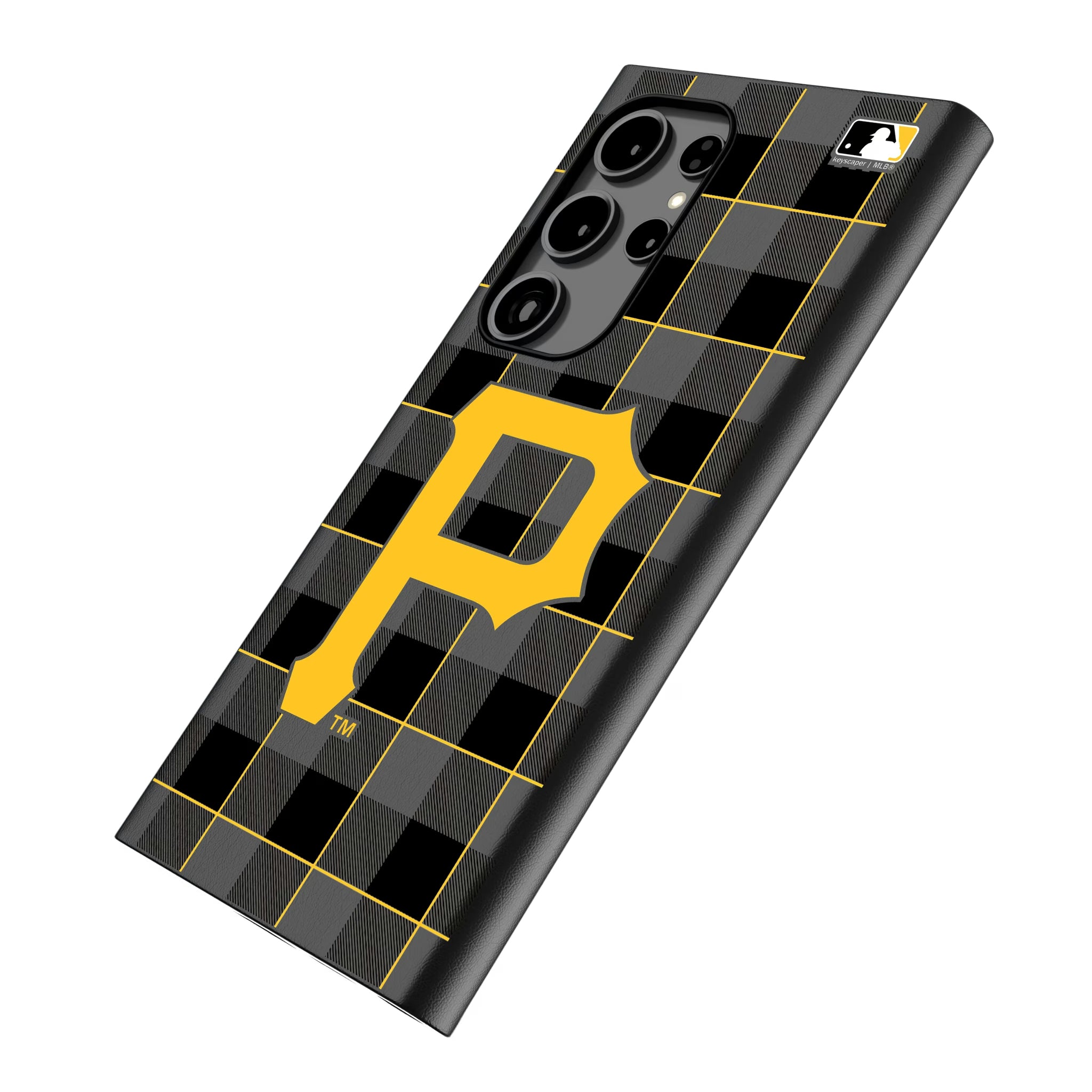 Pittsburgh Pirates Plaid Galaxy MagSafe Compatible Phone Case for Samsung Galaxy - Isometric View