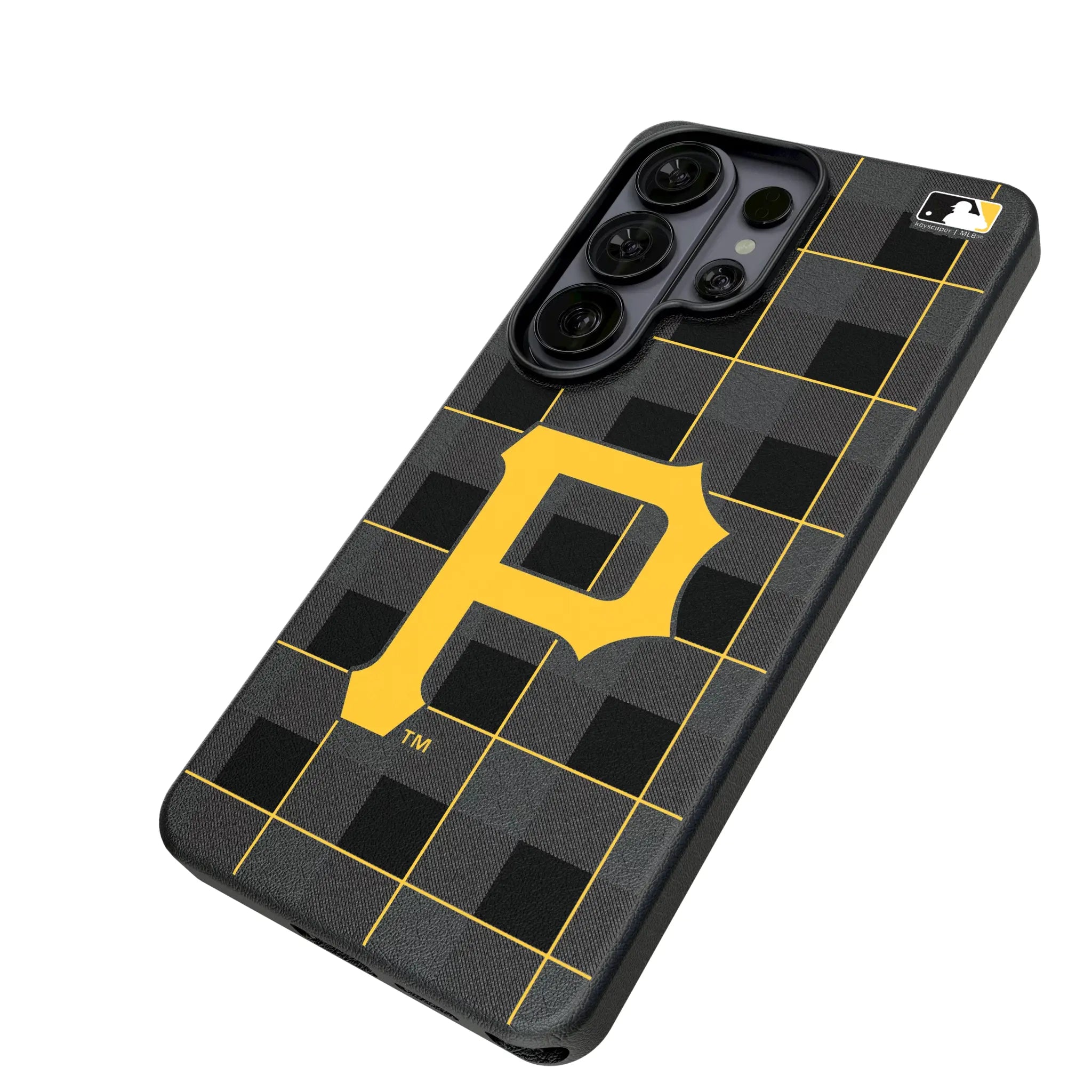 Pittsburgh Pirates Plaid Galaxy MagSafe Compatible Phone Case for Samsung Galaxy - Isometric View#Device_Galaxy S26 Ultra
