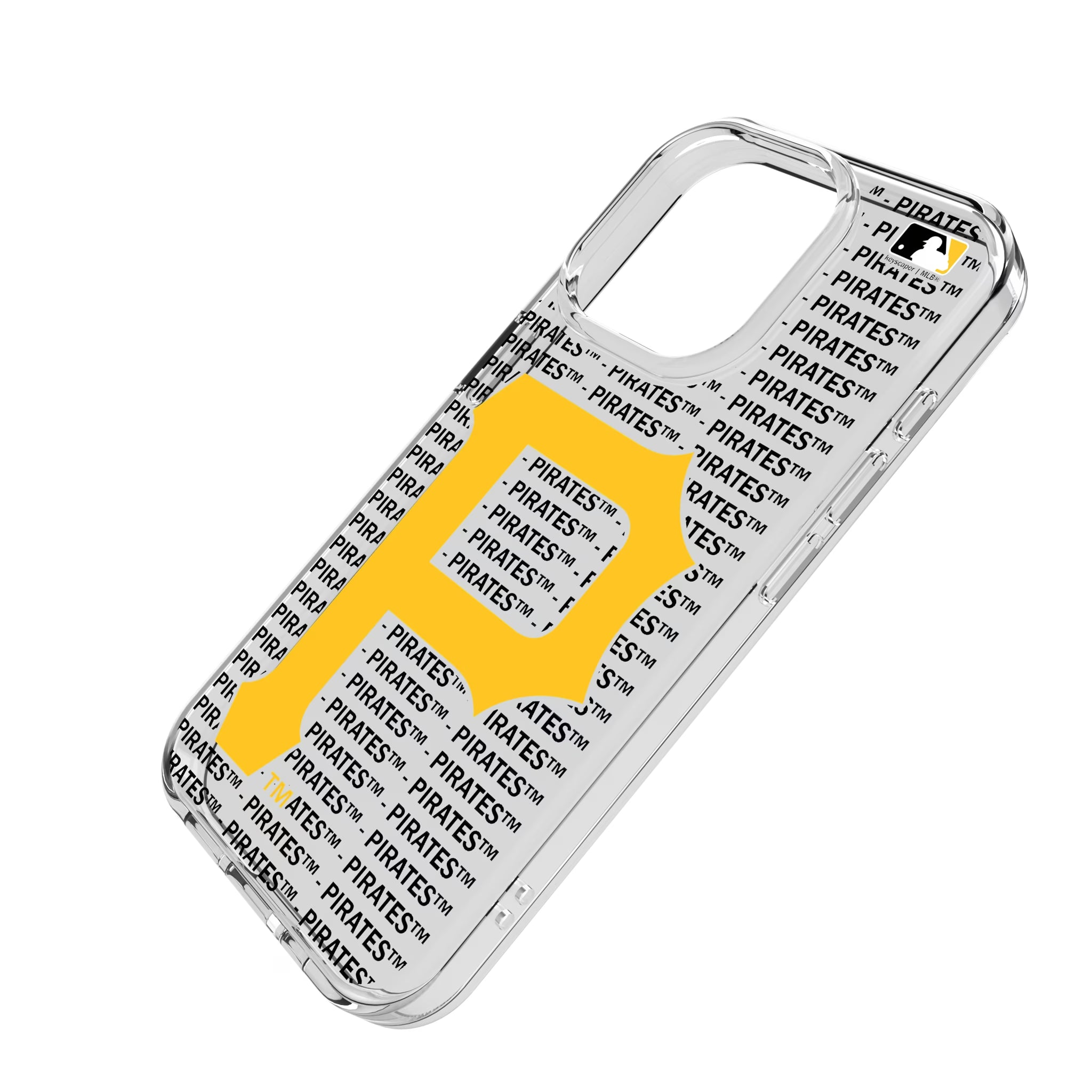 Pittsburgh Pirates Text Backdrop iPhone Clear Phone Case for Apple iPhone - Isometric View