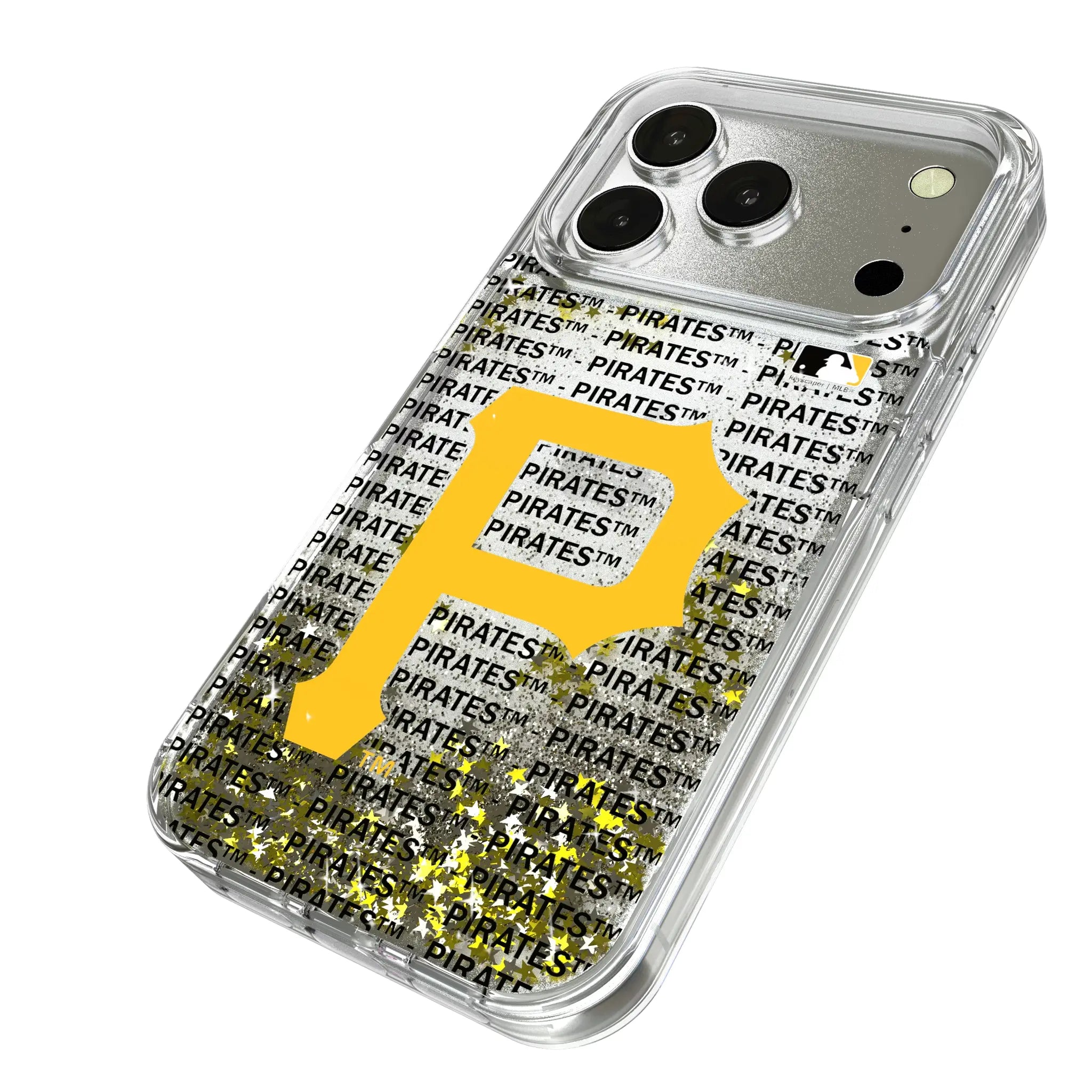 Pittsburgh Pirates Text Backdrop iPhone Glitter Phone Case for Apple iPhone - Isometric View