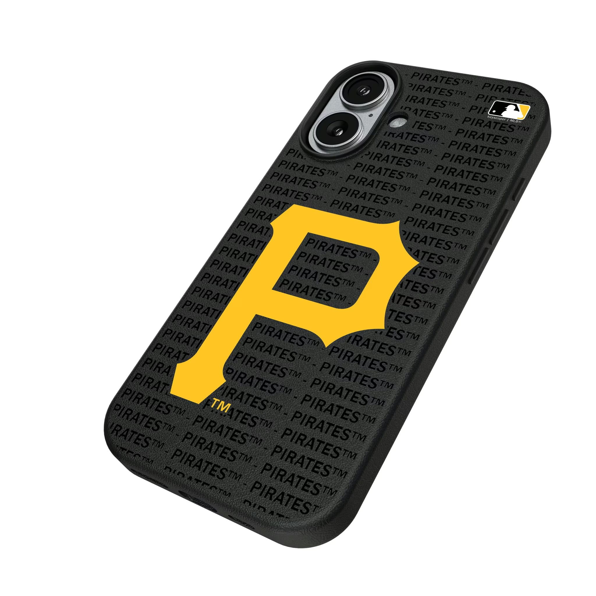 Pittsburgh Pirates Text Backdrop iPhone MagSafe Compatible Phone Case for Apple iPhone - Isometric View#Device_iPhone 17
