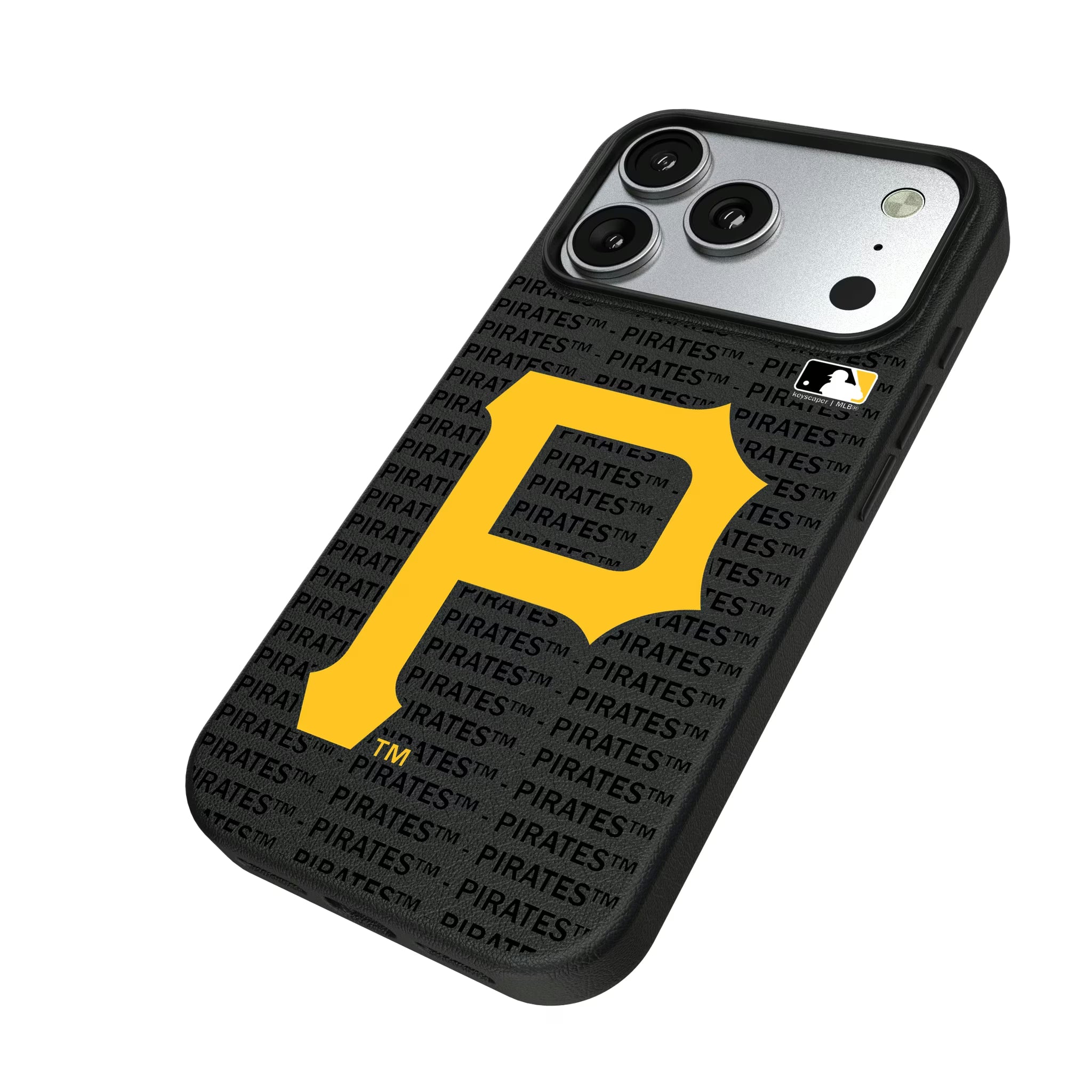 Pittsburgh Pirates Text Backdrop iPhone MagSafe Compatible Phone Case for Apple iPhone - Isometric View#Device_iPhone 17 Pro
