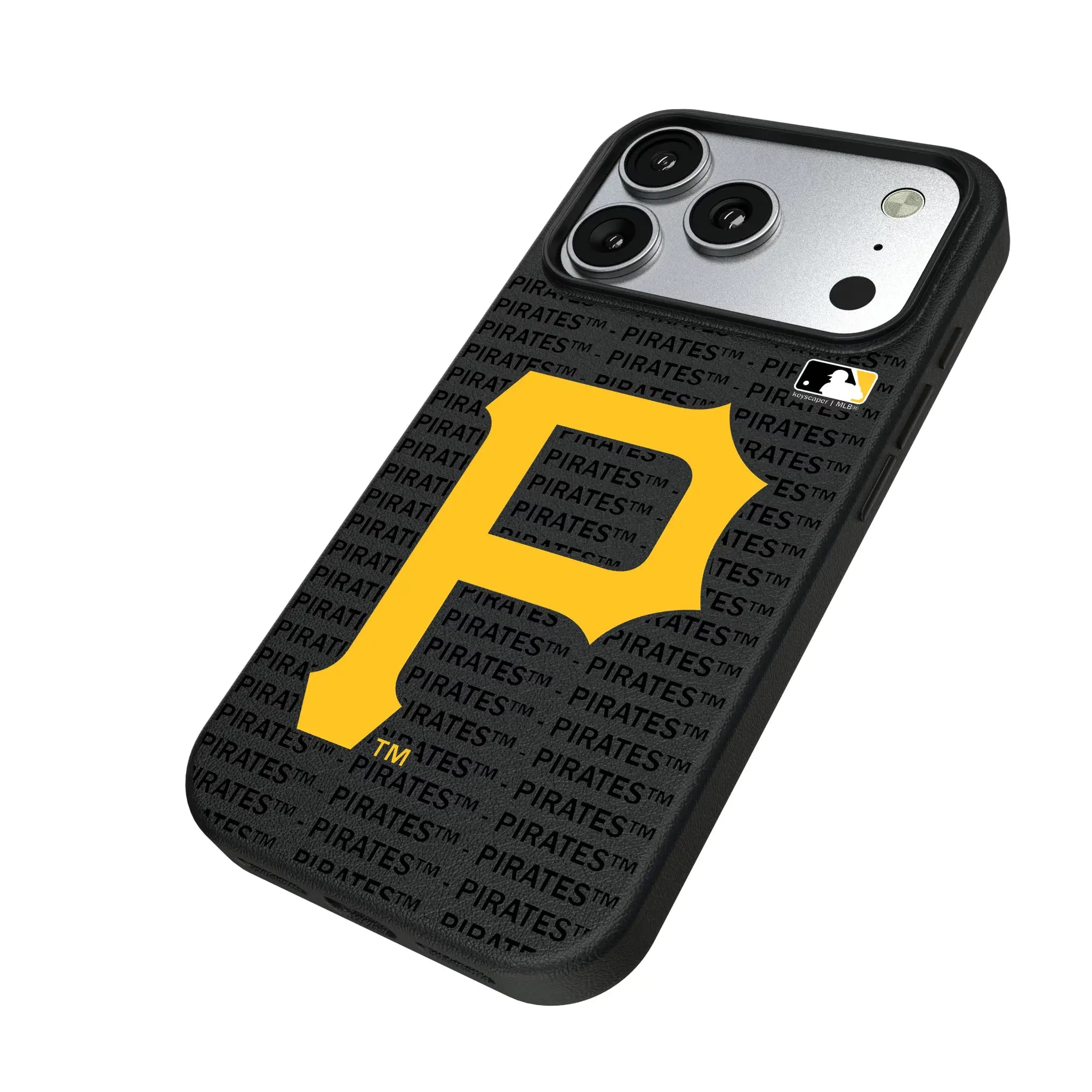 Pittsburgh Pirates Text Backdrop iPhone MagSafe Compatible Phone Case for Apple iPhone - Isometric View#Device_iPhone 17 Pro