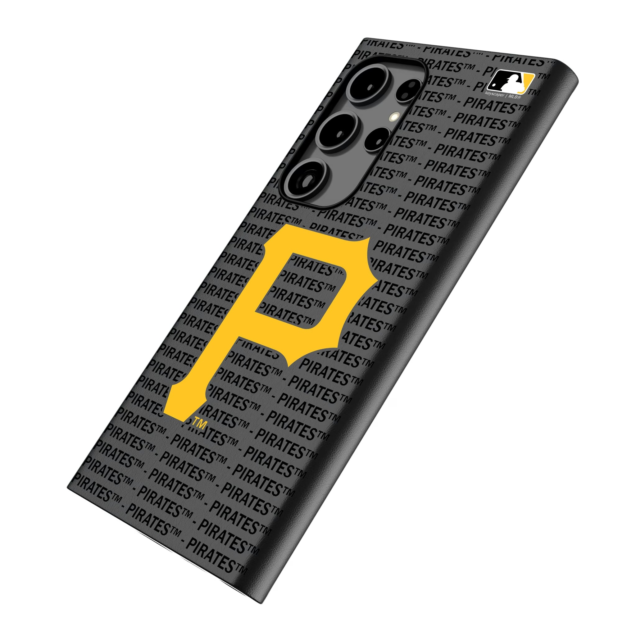 Pittsburgh Pirates Text Backdrop Galaxy MagSafe Compatible Phone Case for Samsung Galaxy - Isometric View