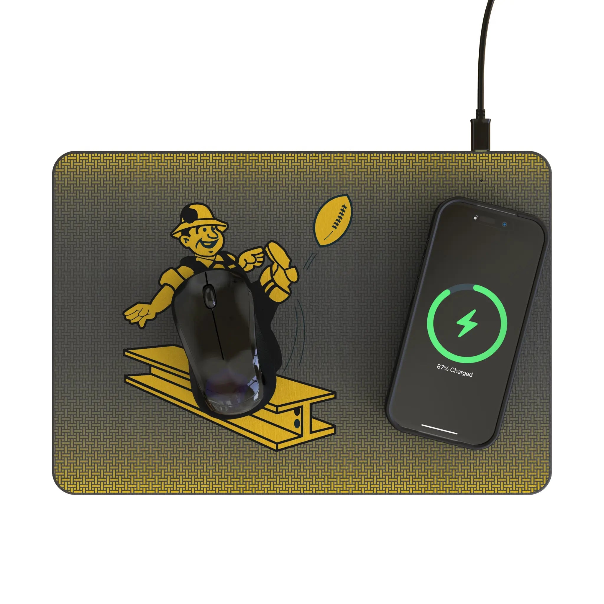 Pittsburgh Steelers 1961 Historic Collection Linen 15-Watt Wireless Charger and Mouse Pad - Lifestyle