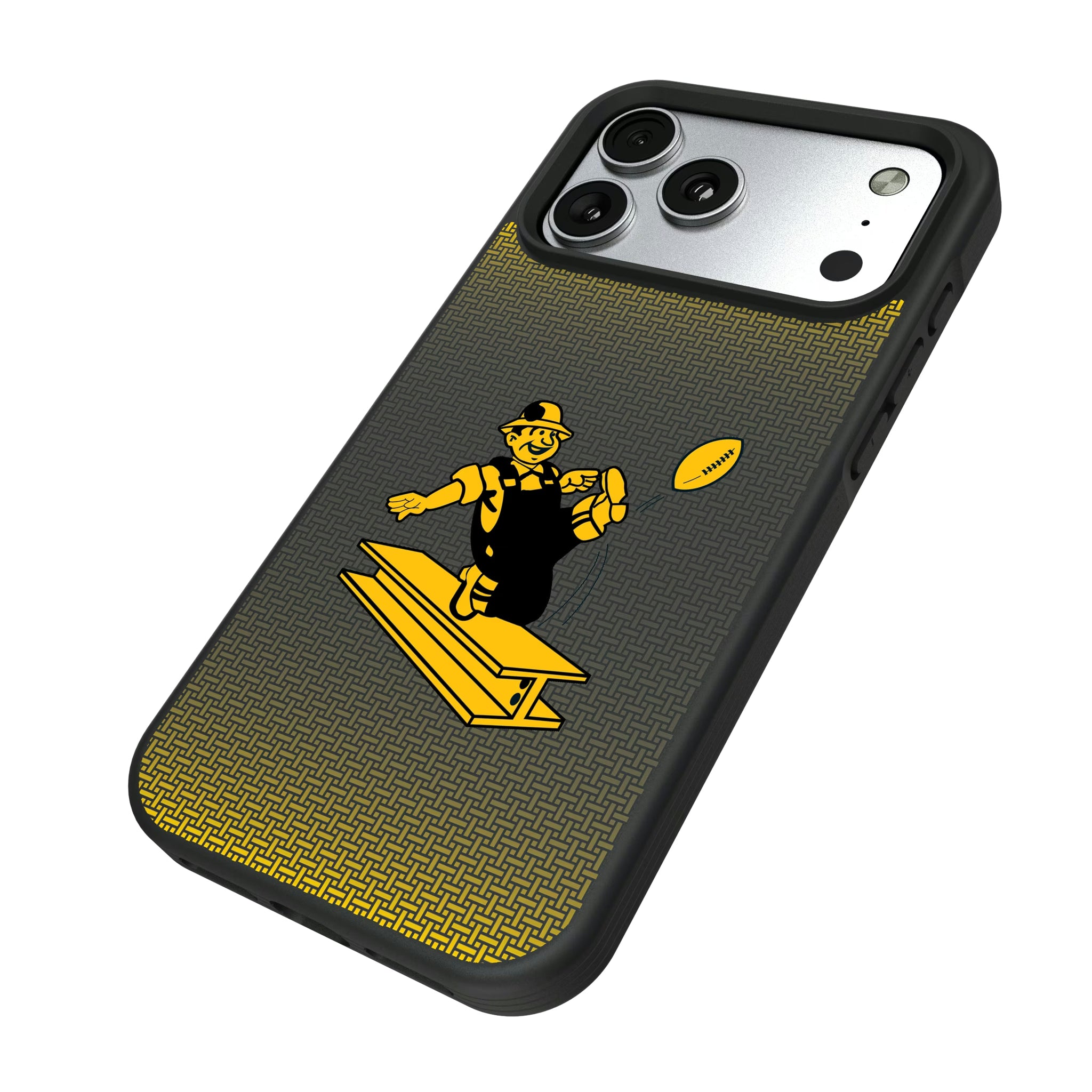 Pittsburgh Steelers 1961 Historic Collection Linen iPhone Bump Phone Case for Apple iPhone - Isometric View#Device_iPhone 17 Pro Max