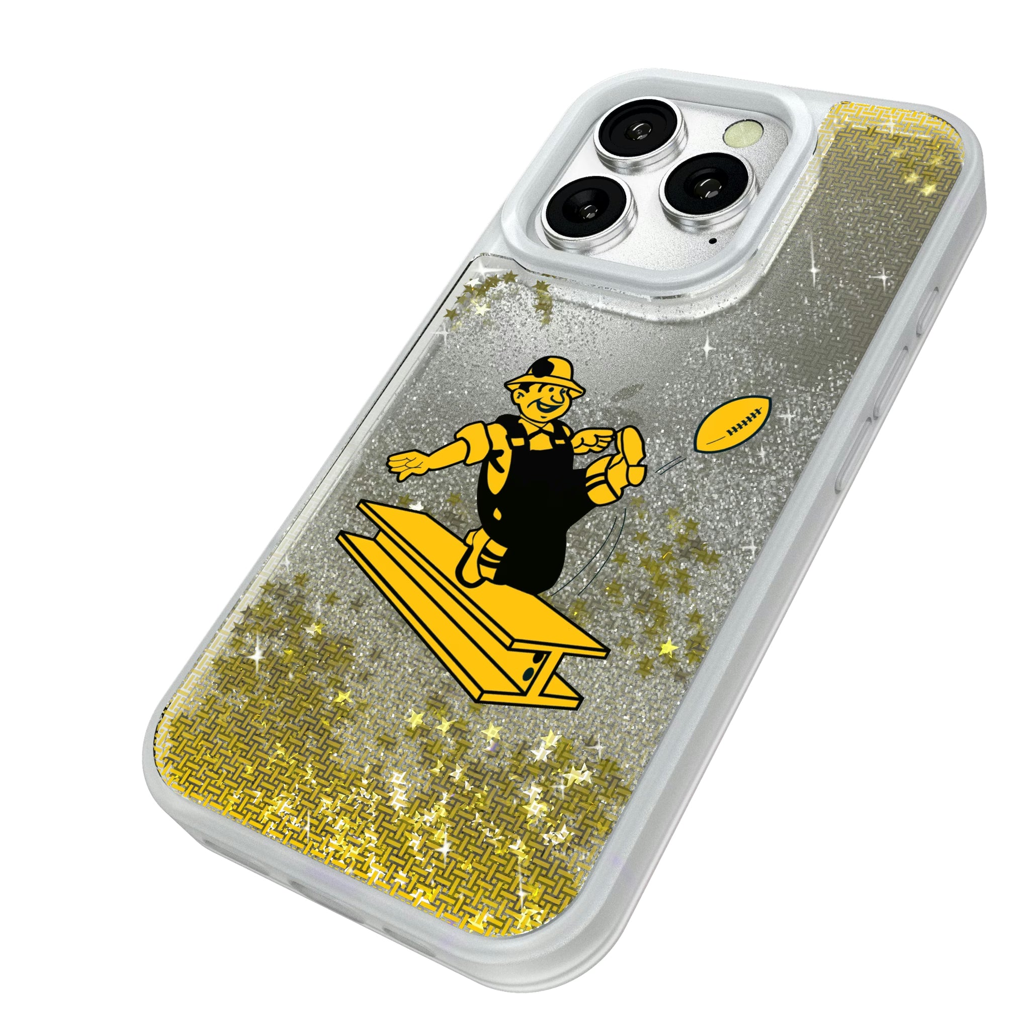 Pittsburgh Steelers 1961 Historic Collection Linen iPhone Glitter Phone Case for Apple iPhone - Isometric View#Device_iPhone 16 Pro