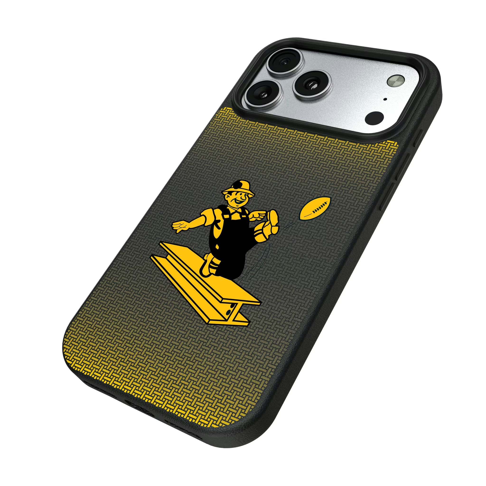 Pittsburgh Steelers 1961 Historic Collection Linen iPhone MagSafe Compatible Phone Case for Apple iPhone - Isometric View#Device_iPhone 17 Pro Max