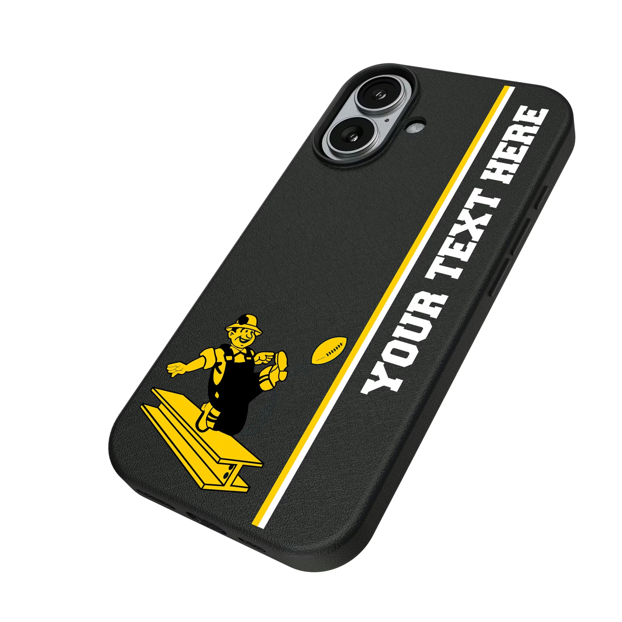 Pittsburgh Steelers 1961 Historic Collection Personalized Sidebard iPhone MagSafe Compatible Phone Case for Apple iPhone - Isometric View#Device_iPhone 17