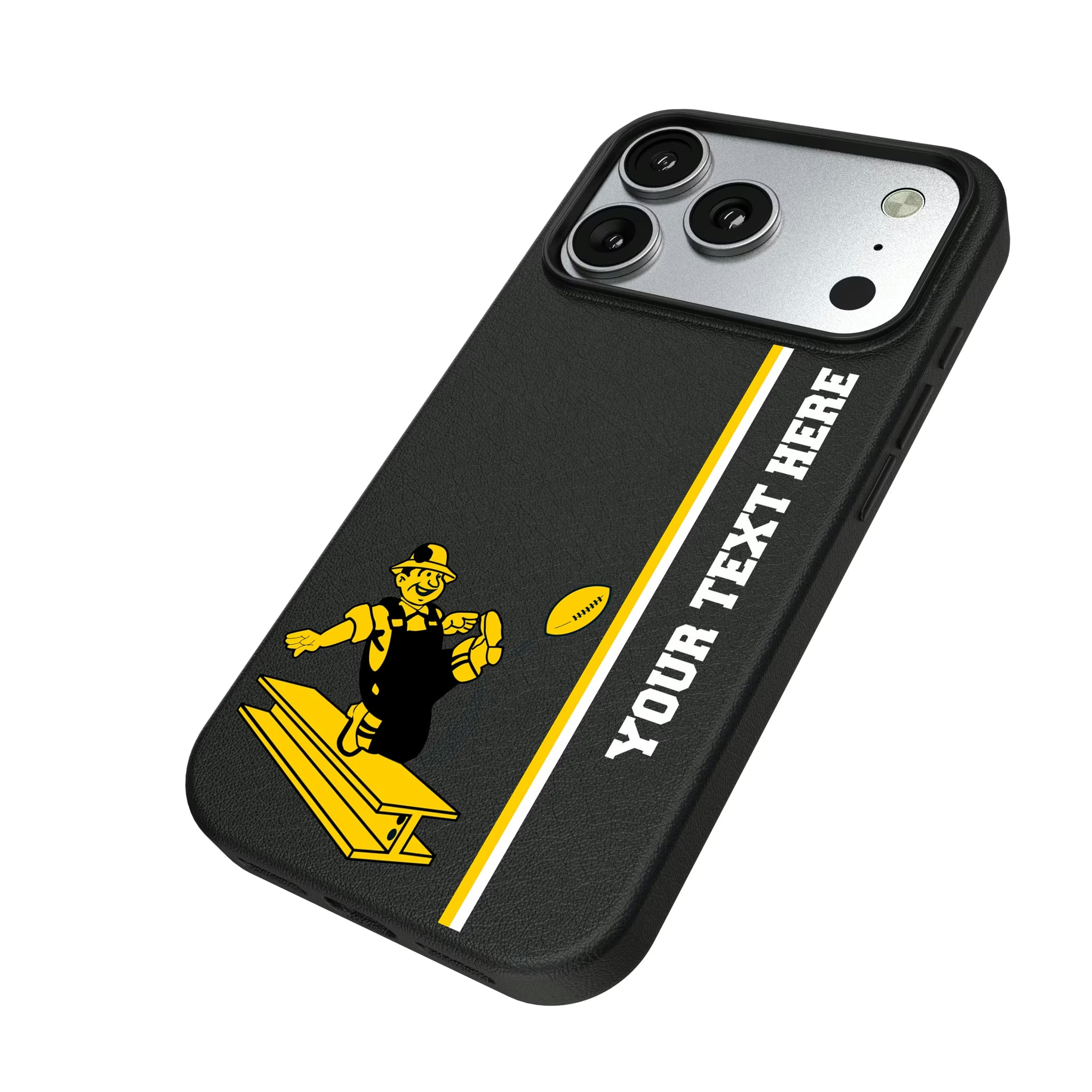 Pittsburgh Steelers 1961 Historic Collection Personalized Sidebard iPhone MagSafe Compatible Phone Case for Apple iPhone - Isometric View#Device_iPhone 17 Pro