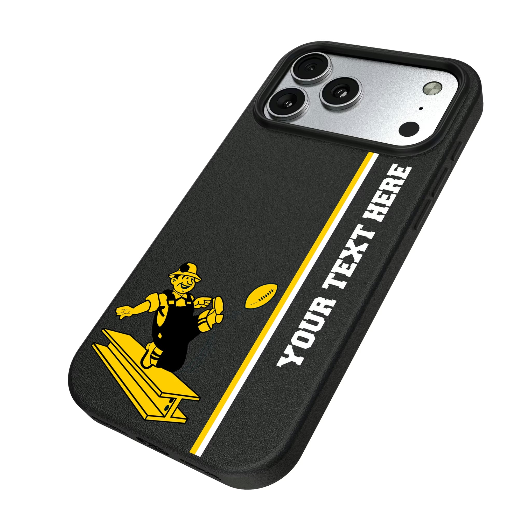 Pittsburgh Steelers 1961 Historic Collection Personalized Sidebard iPhone MagSafe Compatible Phone Case for Apple iPhone - Isometric View#Device_iPhone 17 Pro Max