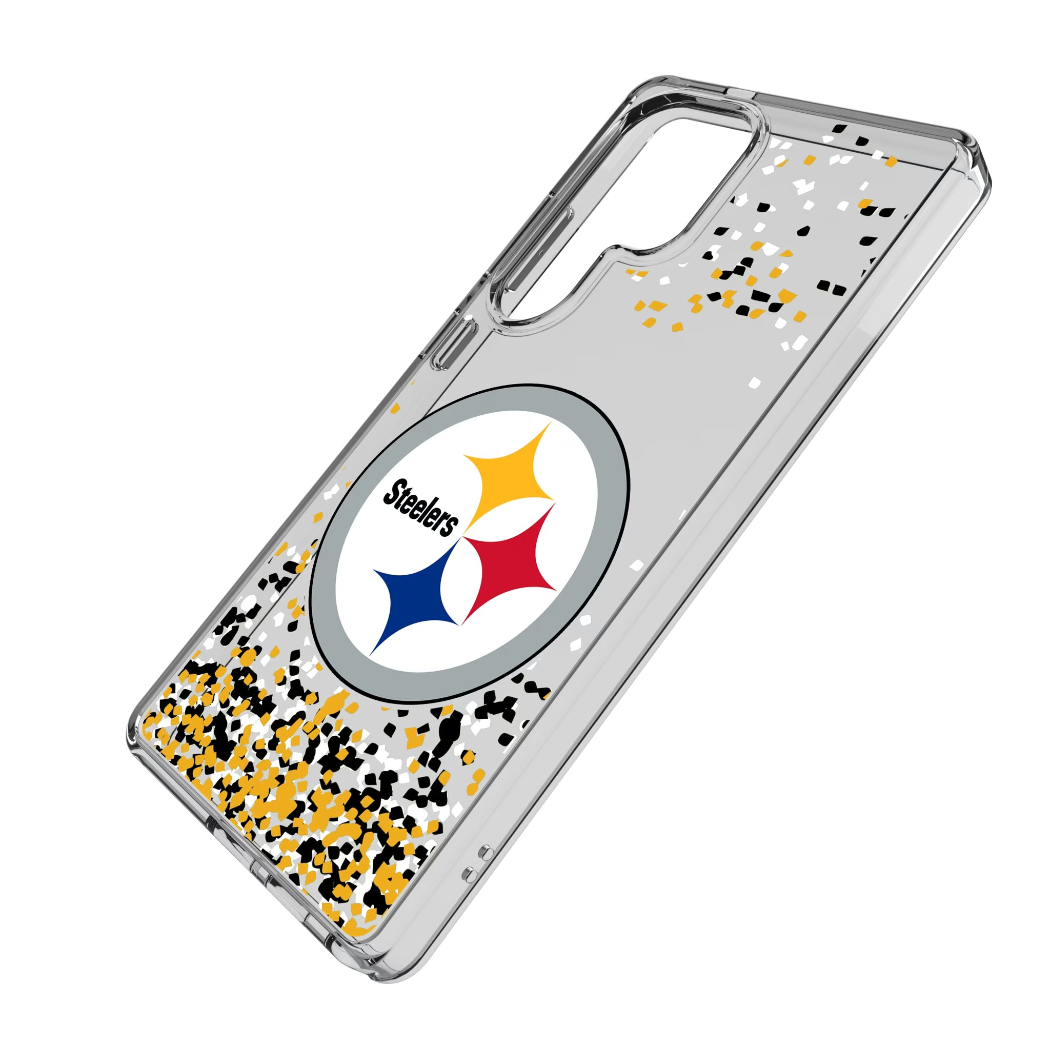 Pittsburgh Steelers Confetti Galaxy Clear Phone Case for Samsung Galaxy - Isometric View