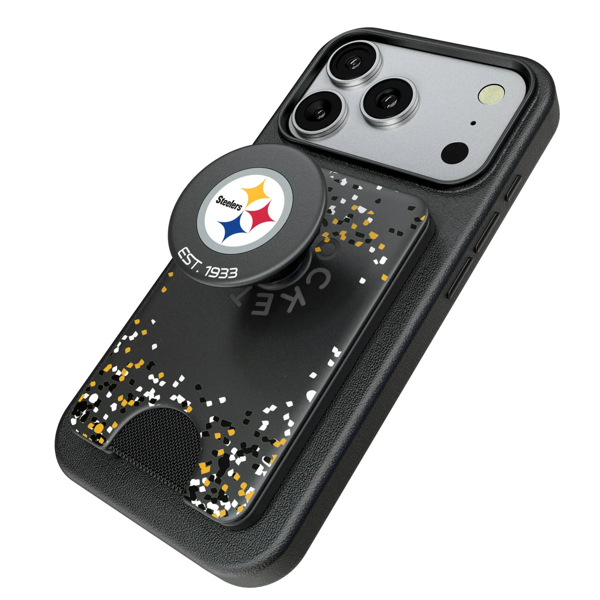 Pittsburgh Steelers Confetti Popsockets Wallet Magnetic - Isometric View