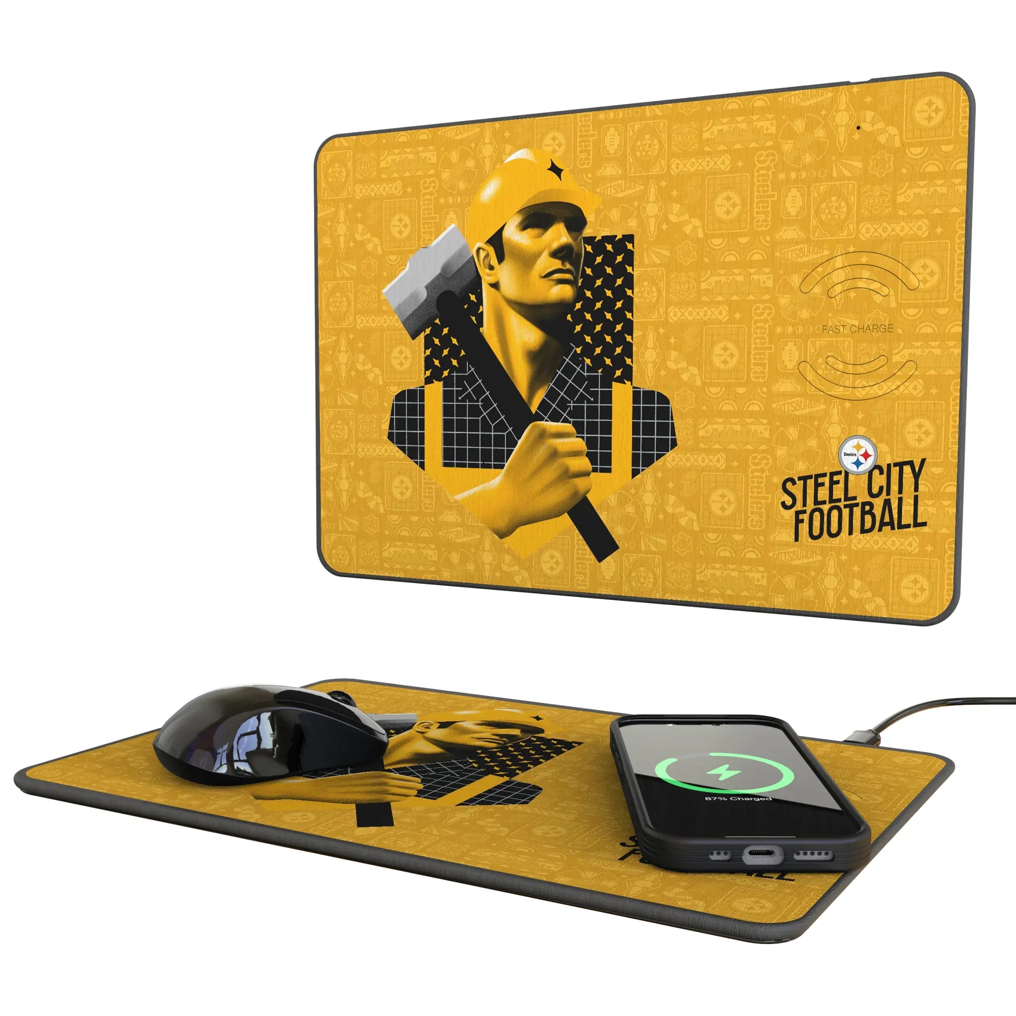 Pittsburgh Steelers Deco 15-Watt Wireless Charger and Mouse Pad