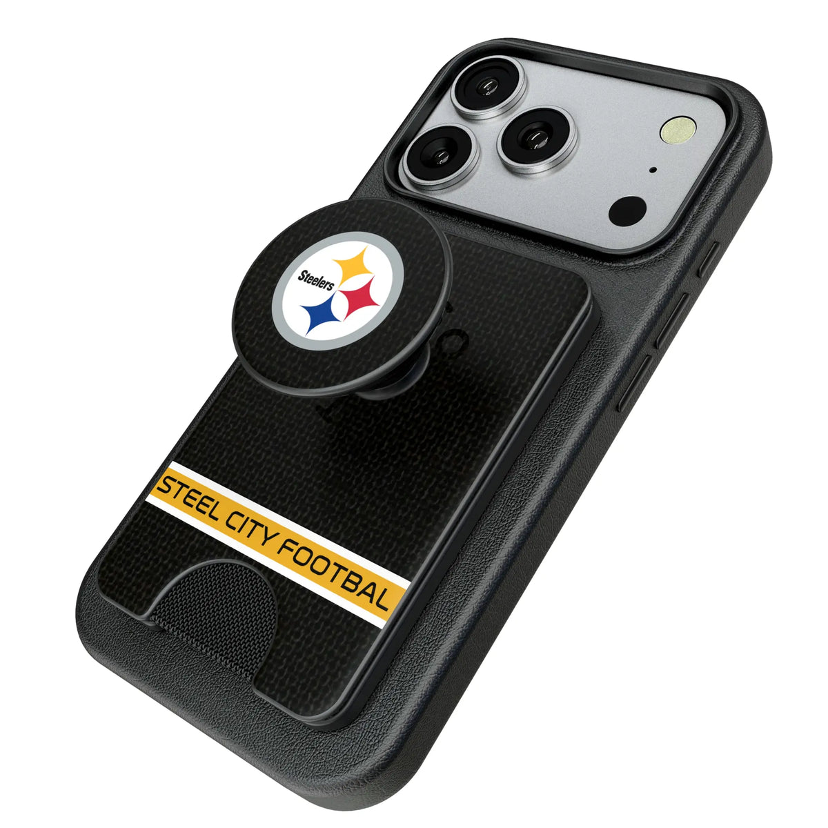 Pittsburgh Steelers Endzone Solid Popsockets Wallet Magnetic - Isometric View