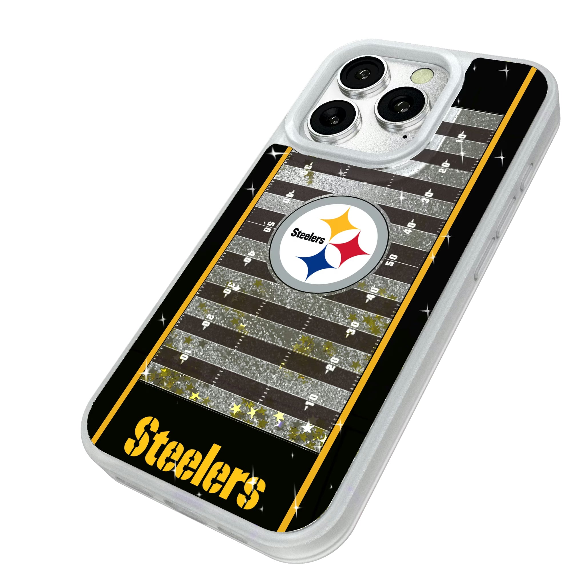 Pittsburgh Steelers Field iPhone Glitter Phone Case for Apple iPhone - Isometric View#Device_iPhone 16 Pro