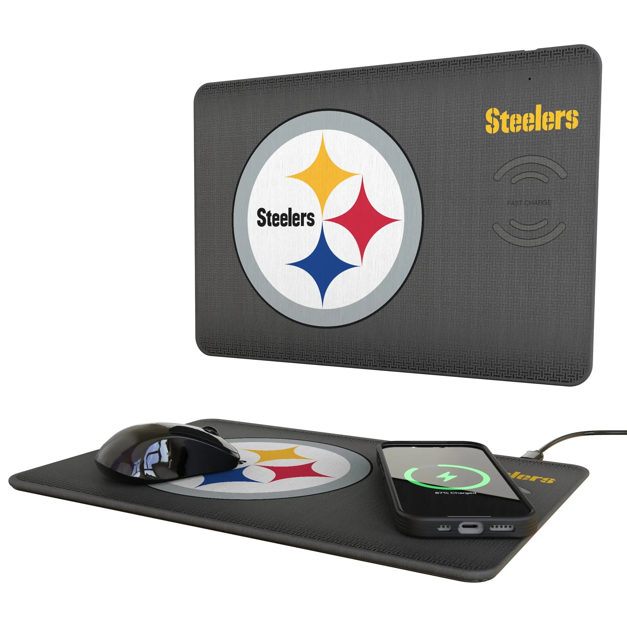 Pittsburgh Steelers Linen 15-Watt Wireless Charger and Mouse Pad
