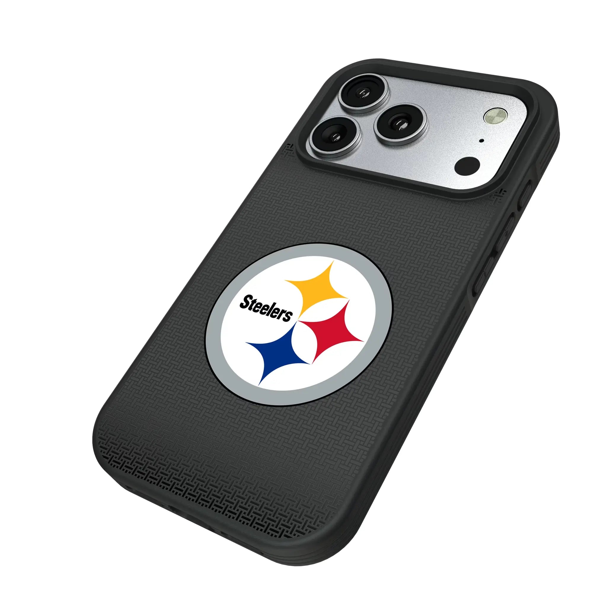Pittsburgh Steelers Linen iPhone Bump Phone Case for Apple iPhone - Isometric View#Device_iPhone 17 Pro