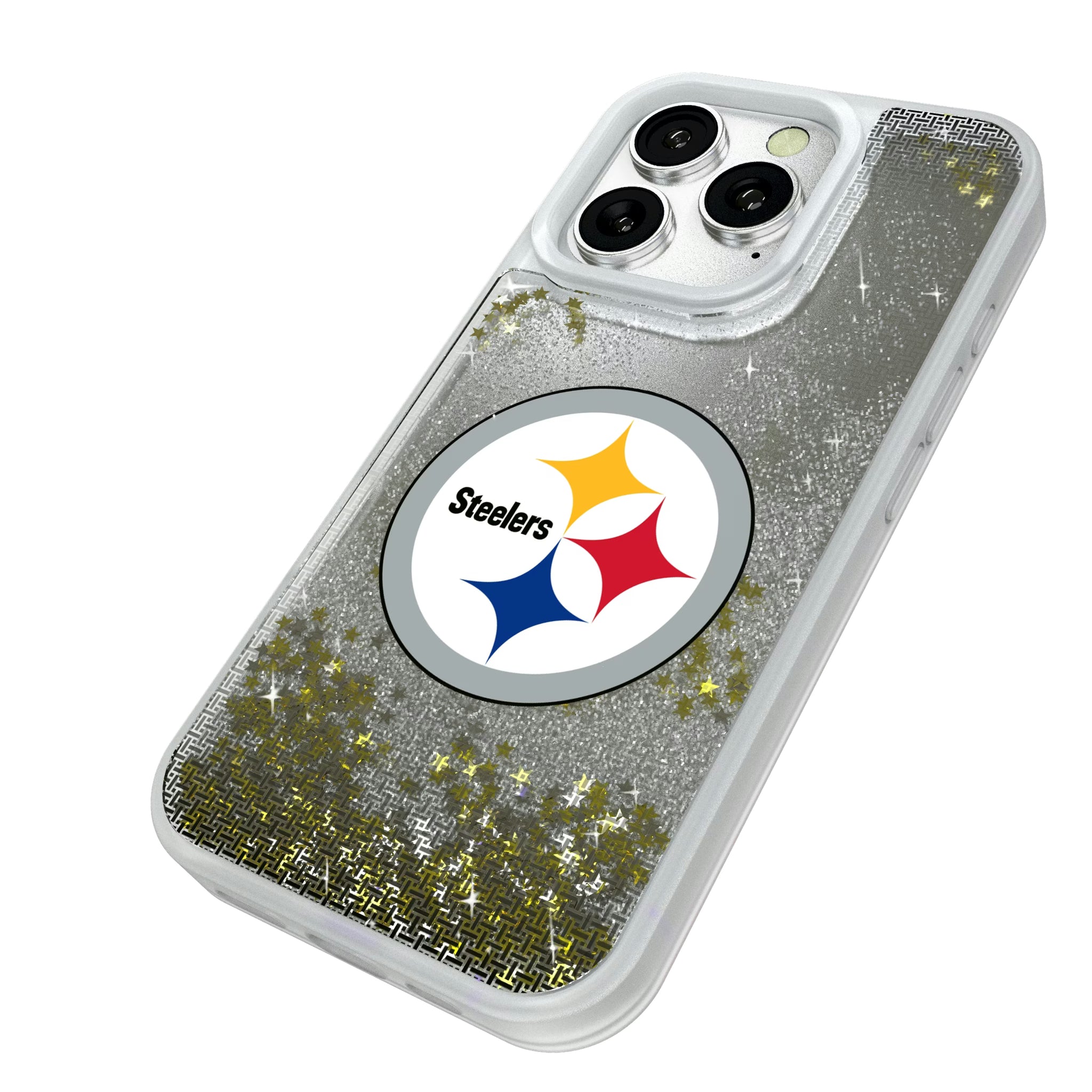 Pittsburgh Steelers Linen iPhone Glitter Phone Case for Apple iPhone - Isometric View#Device_iPhone 16 Pro