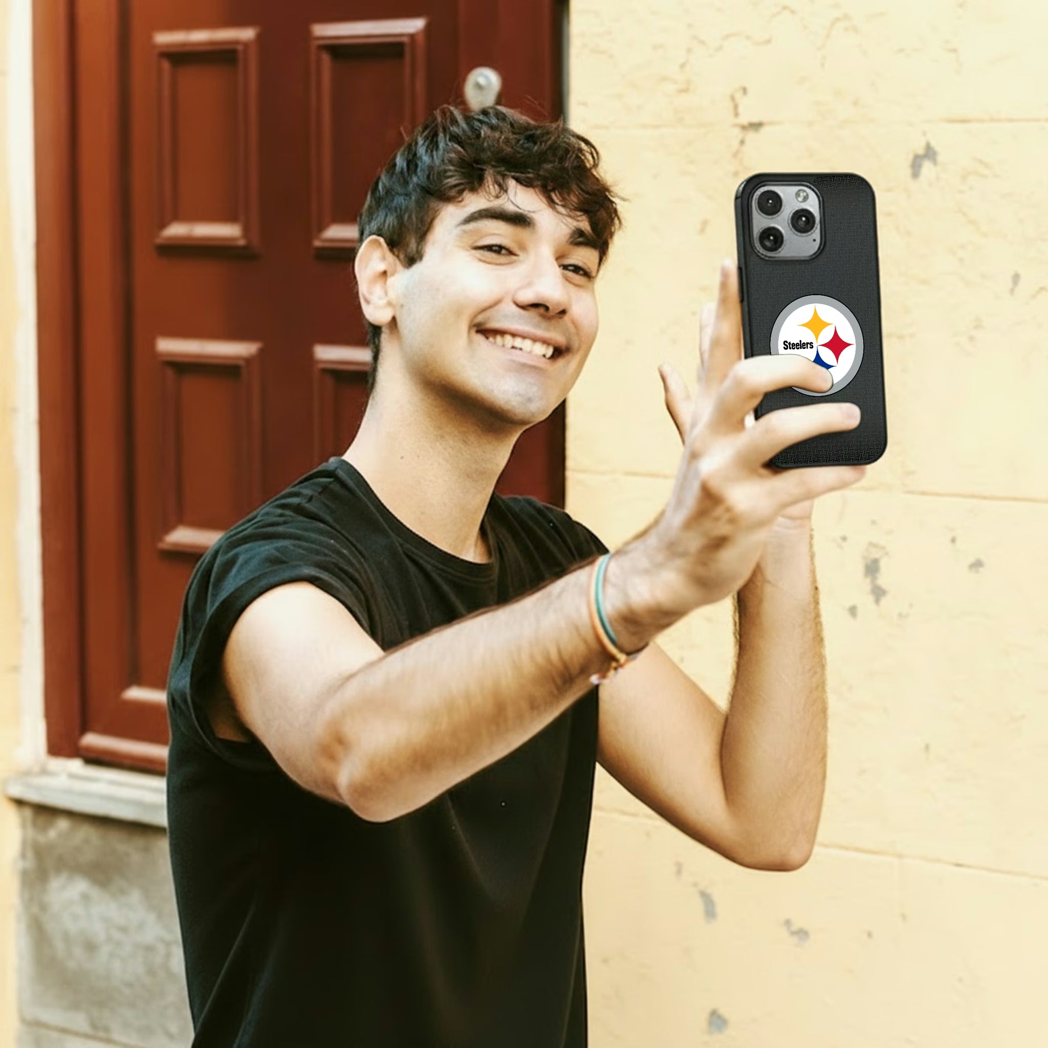 Pittsburgh Steelers Linen iPhone MagSafe Compatible Phone Case for Apple iPhone - Lifestyle
