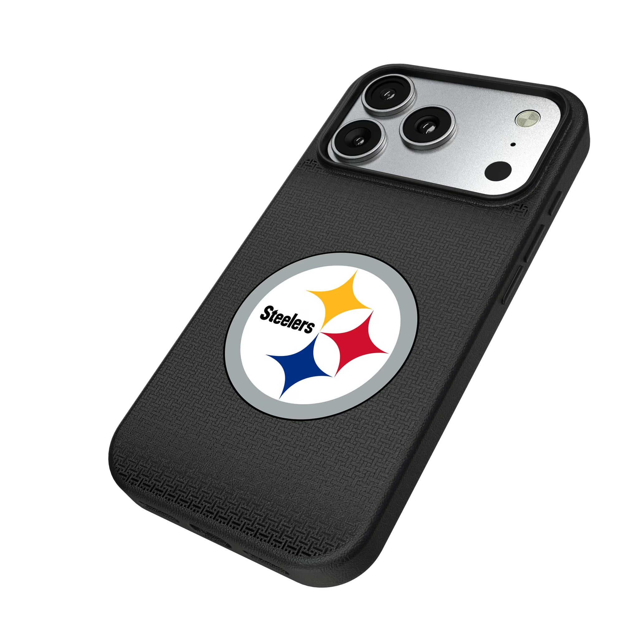 Pittsburgh Steelers Linen iPhone MagSafe Compatible Phone Case for Apple iPhone - Isometric View#Device_iPhone 17 Pro