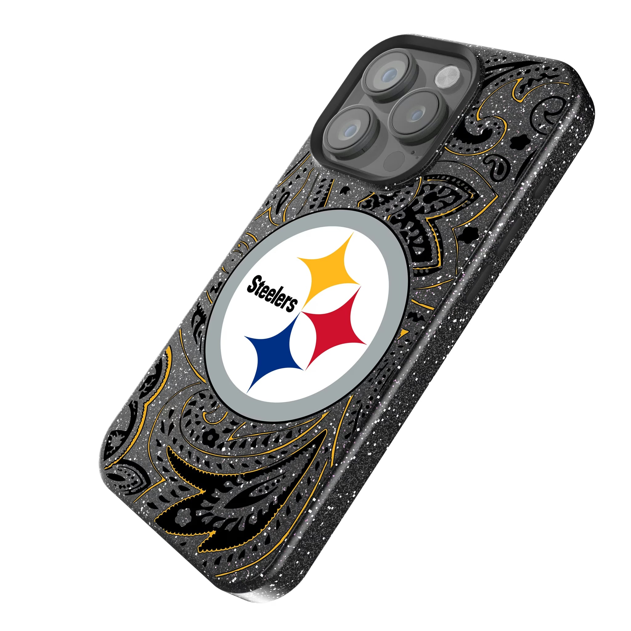 Pittsburgh Steelers Paisley iPhone Bling Phone Case for Apple iPhone - Isometric View