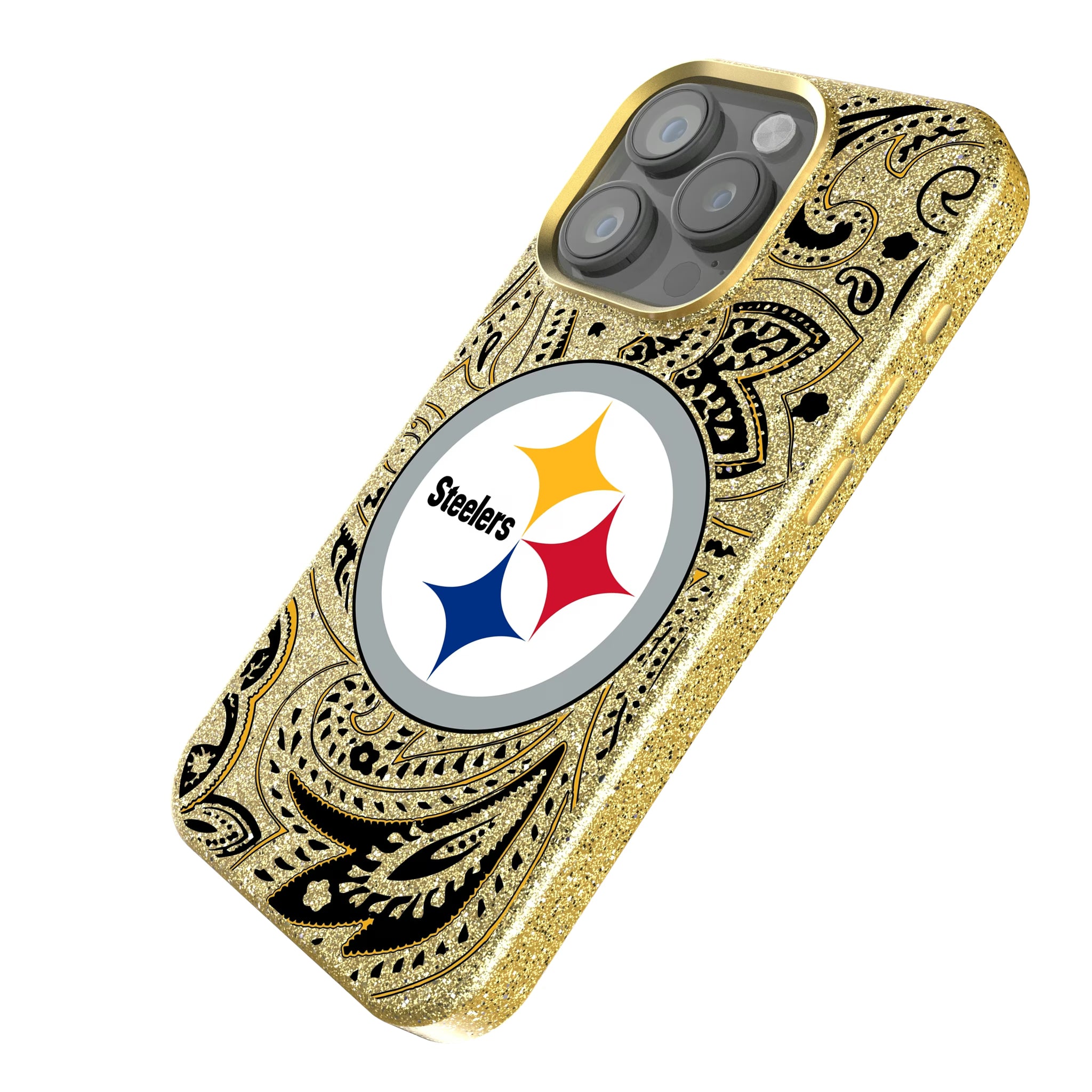 Pittsburgh Steelers Paisley iPhone Bling Phone Case for Apple iPhone - Isometric View