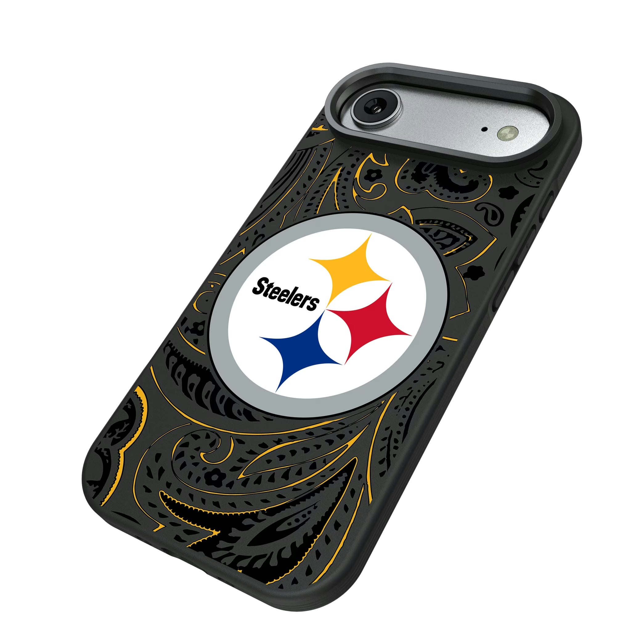Pittsburgh Steelers Paisley iPhone Bump Phone Case for Apple iPhone - Isometric View#Device_iPhone Air