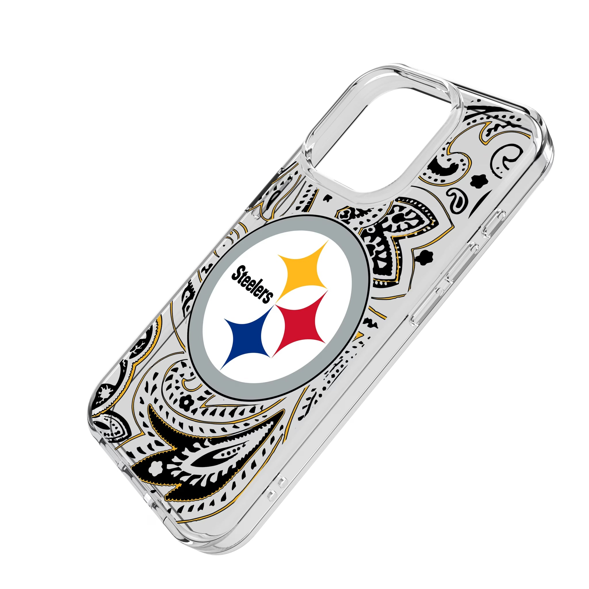 Pittsburgh Steelers Paisley iPhone Clear Phone Case for Apple iPhone - Isometric View