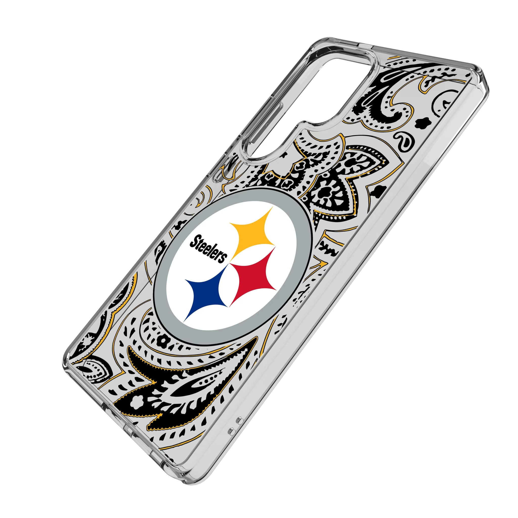 Pittsburgh Steelers Paisley Galaxy Clear Phone Case for Samsung Galaxy - Isometric View