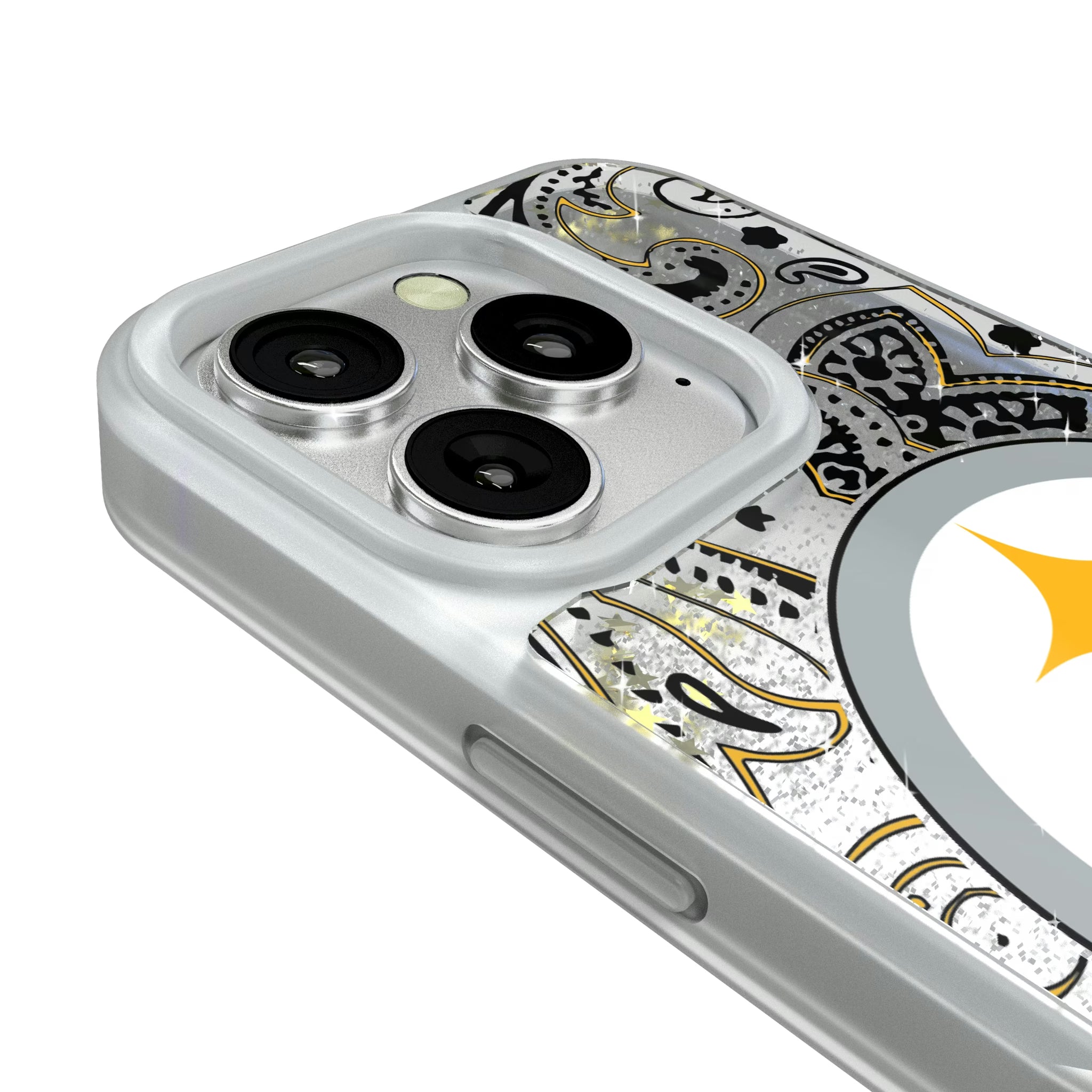 Pittsburgh Steelers Paisley iPhone Glitter Phone Case for Apple iPhone - Detail#Device_iPhone 16 Pro