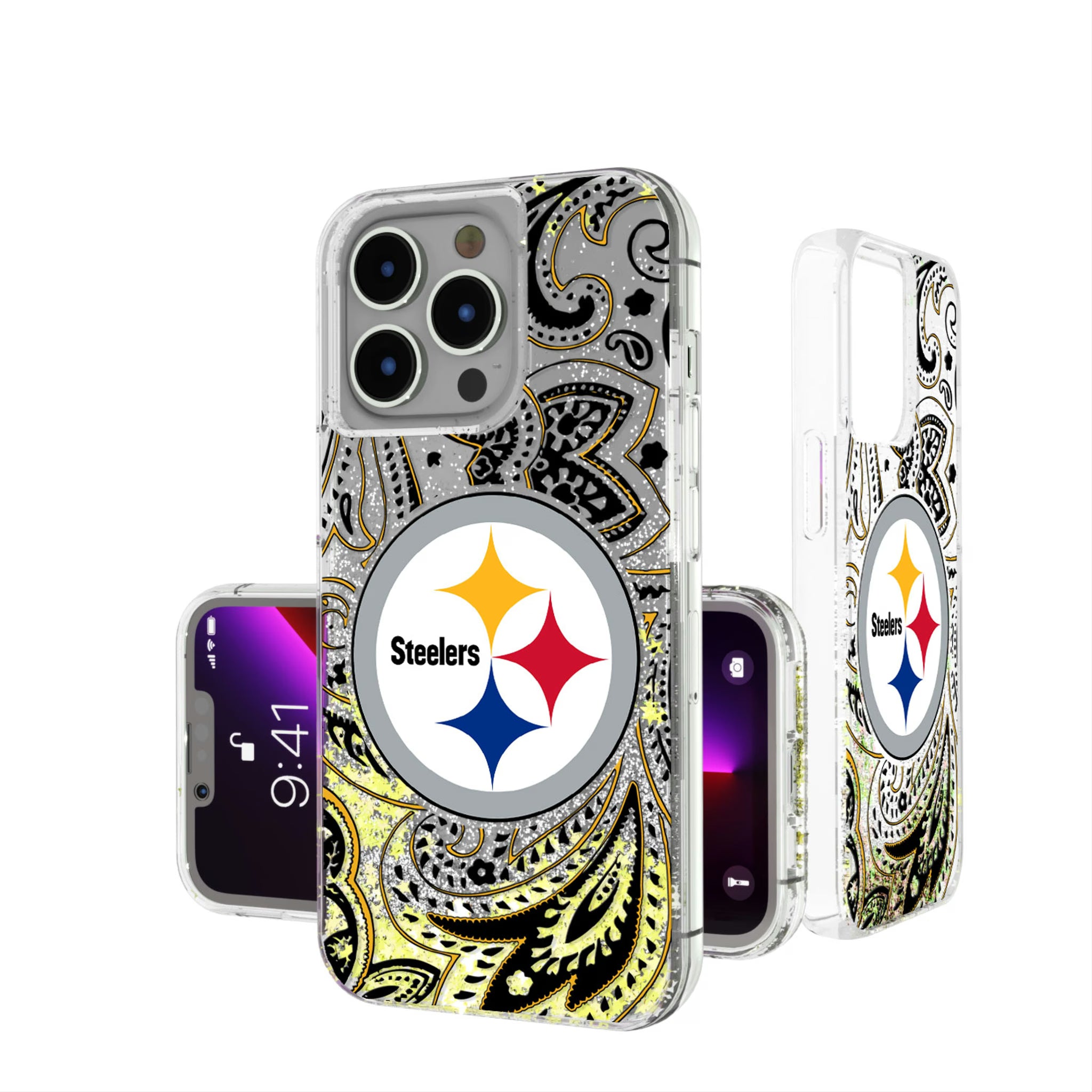 Pittsburgh Steelers Paisley iPhone Glitter Phone Case for Apple iPhone