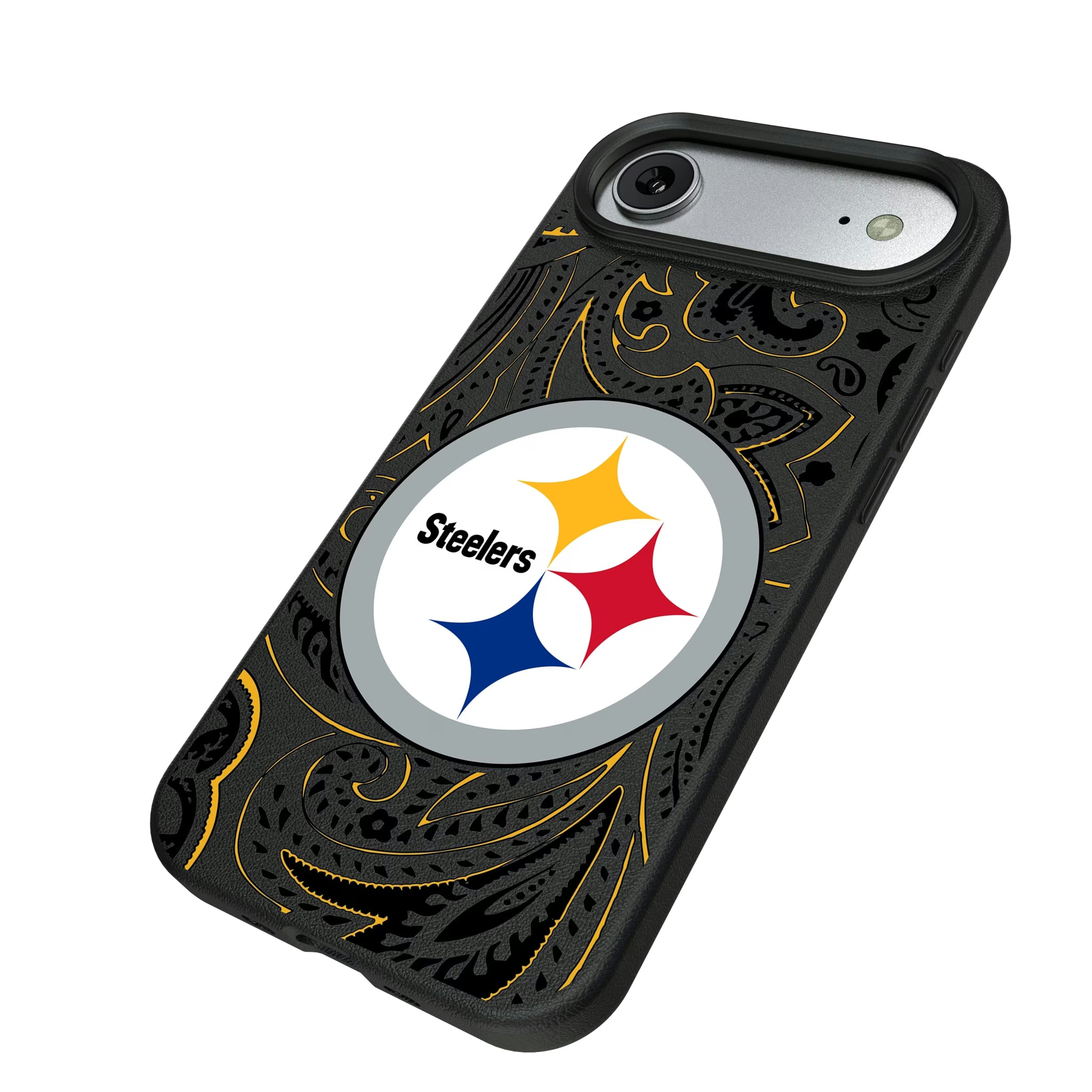 Pittsburgh Steelers Paisley iPhone MagSafe Compatible Phone Case for Apple iPhone - Isometric View#Device_iPhone Air