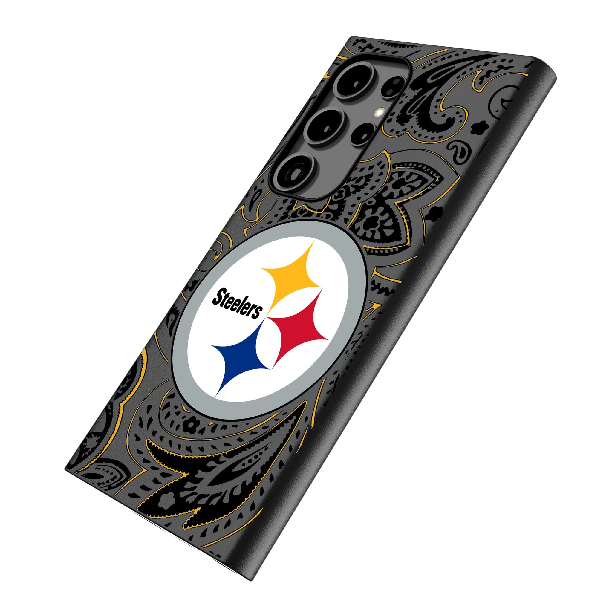 Pittsburgh Steelers Paisley Galaxy MagSafe Compatible Phone Case for Samsung Galaxy - Isometric View