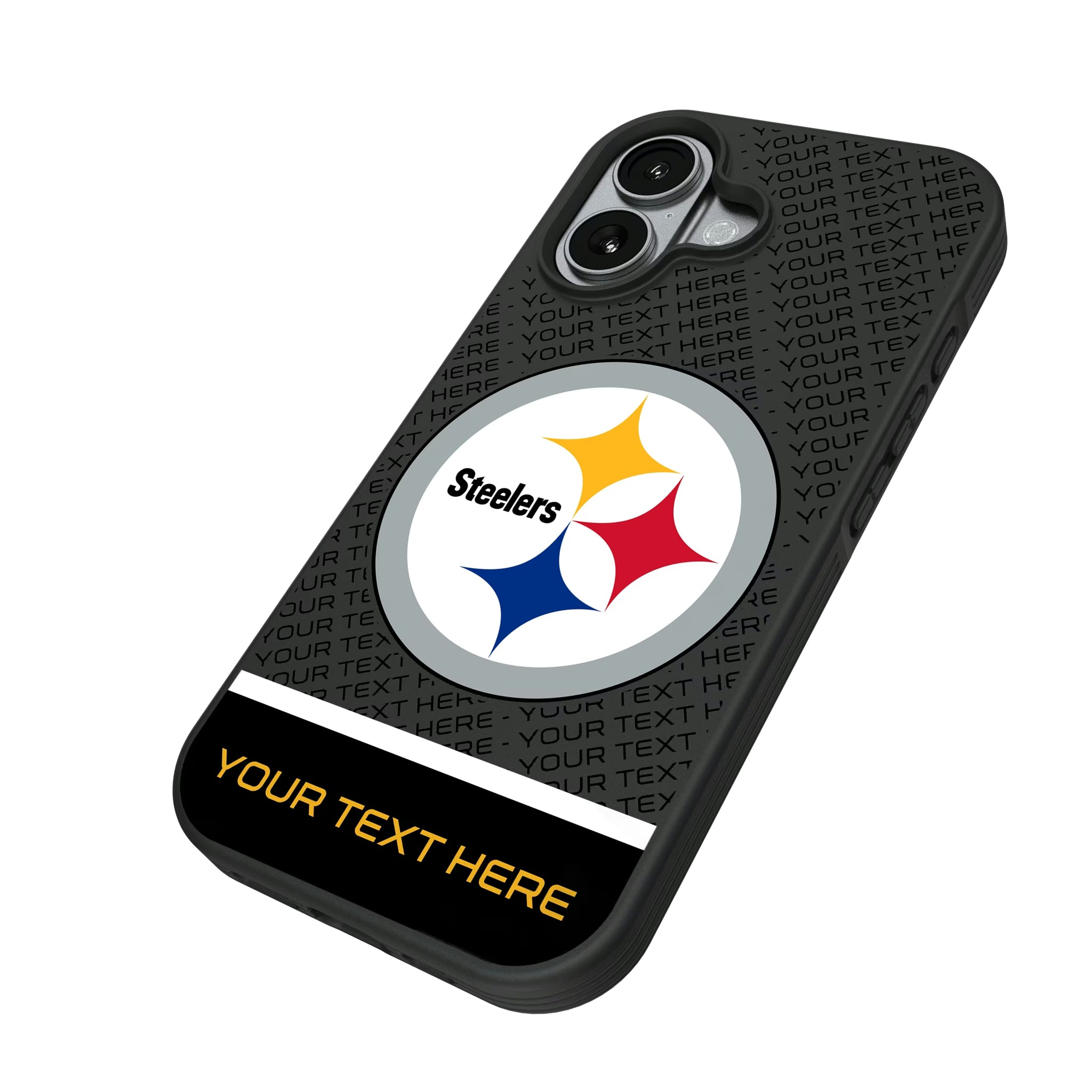 Pittsburgh Steelers Personalized EndZone Plus iPhone Bump Phone Case for Apple iPhone - Isometric View#Device_iPhone 17