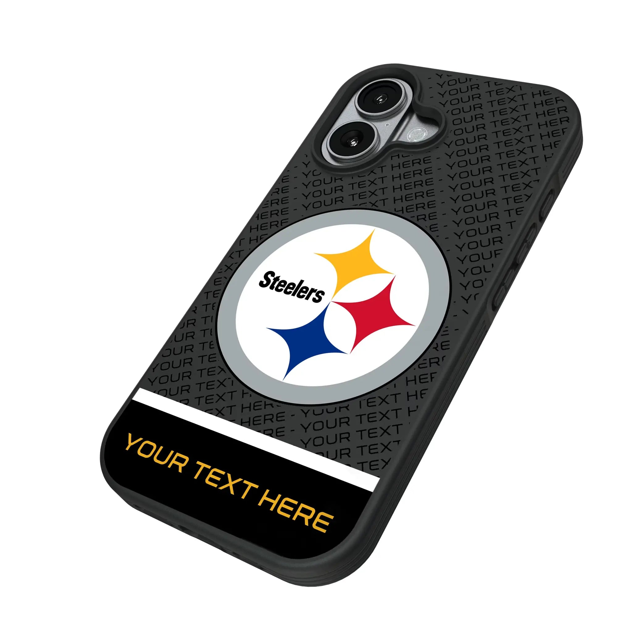 Pittsburgh Steelers Personalized EndZone Plus iPhone Bump Phone Case for Apple iPhone - Isometric View#Device_iPhone 17