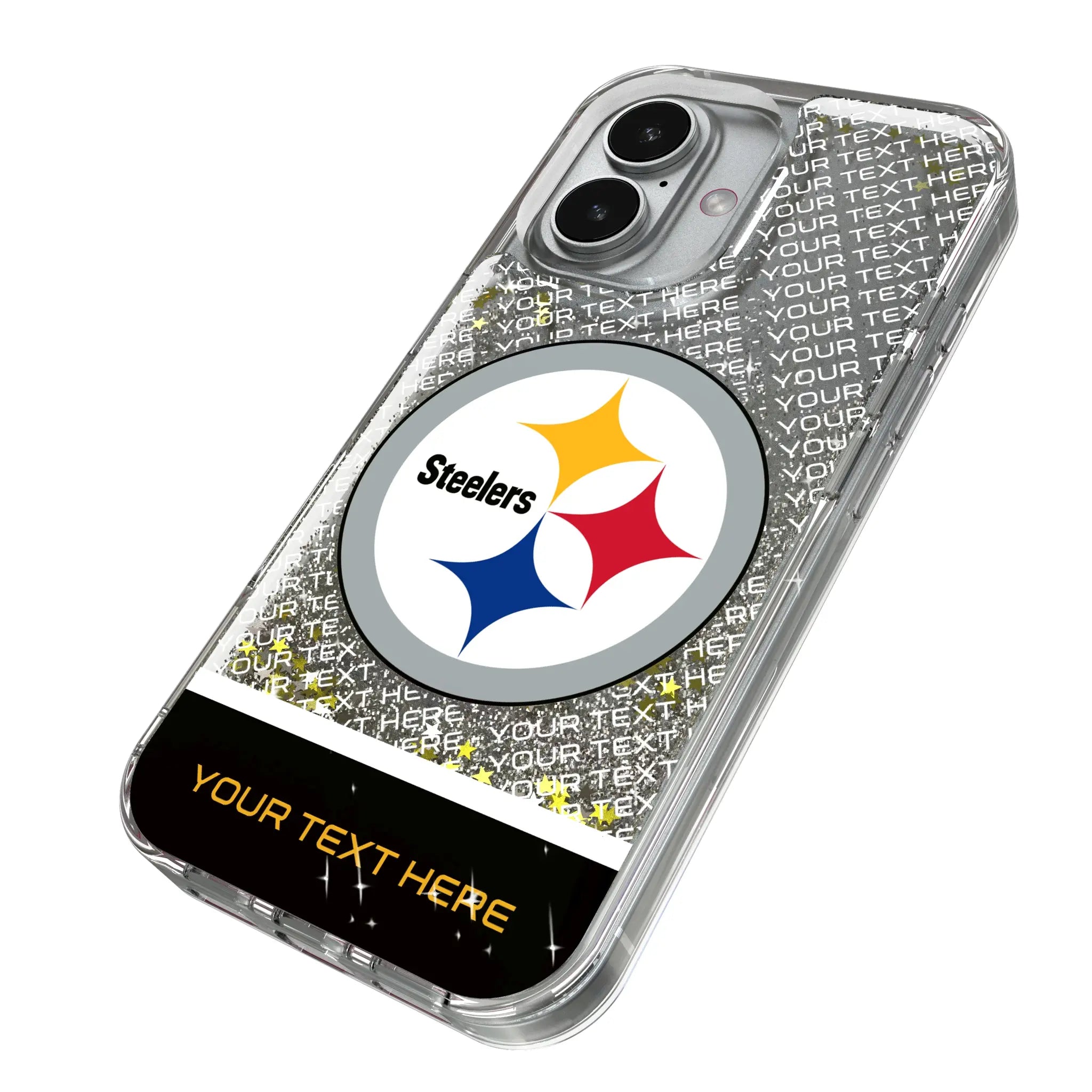 Pittsburgh Steelers Personalized EndZone Plus iPhone Glitter Phone Case for Apple iPhone - Isometric View