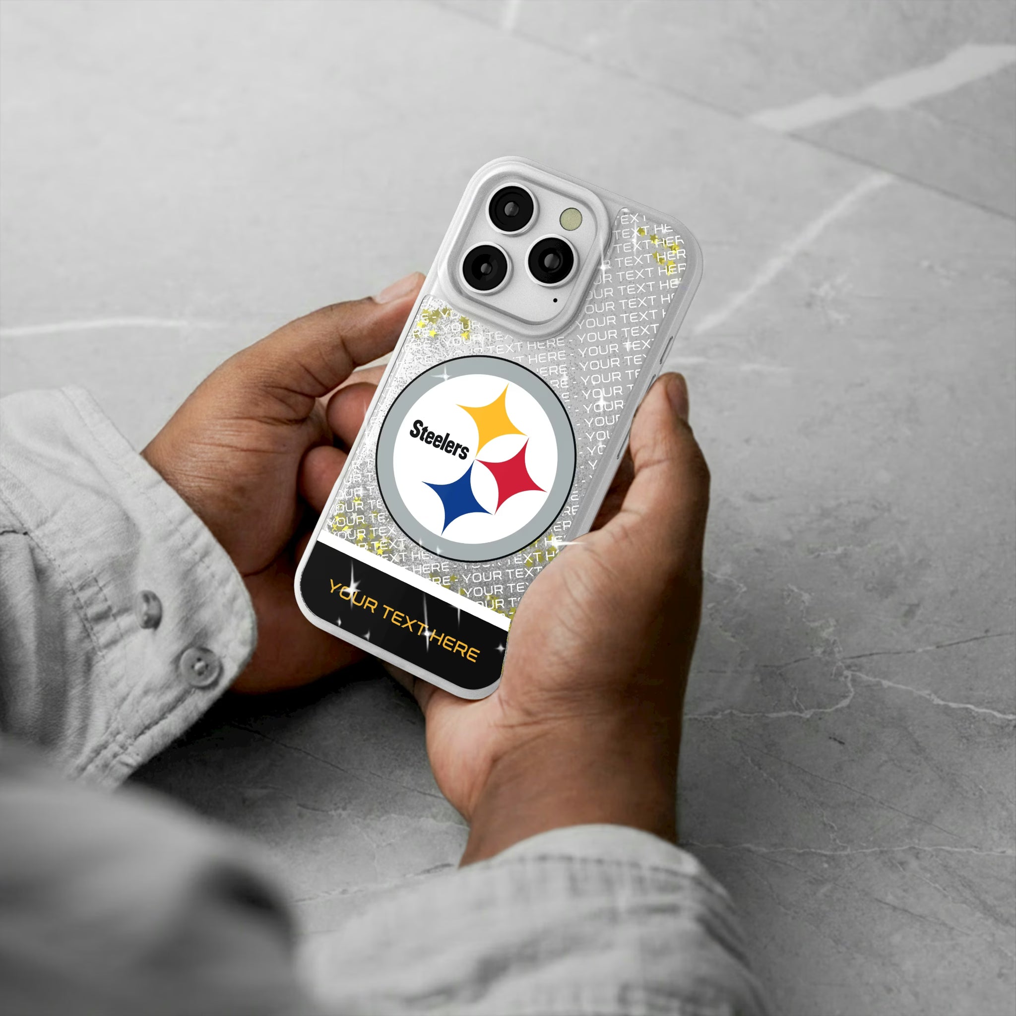 Pittsburgh Steelers Personalized EndZone Plus iPhone Glitter Phone Case for Apple iPhone - Lifestyle#Device_iPhone 16 Pro