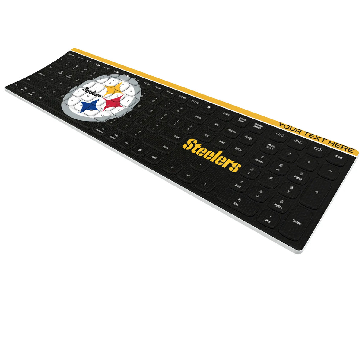 Pittsburgh Steelers Personalized Endzone Solid KKB605 Curved Wireless Keyboard - Isometric View