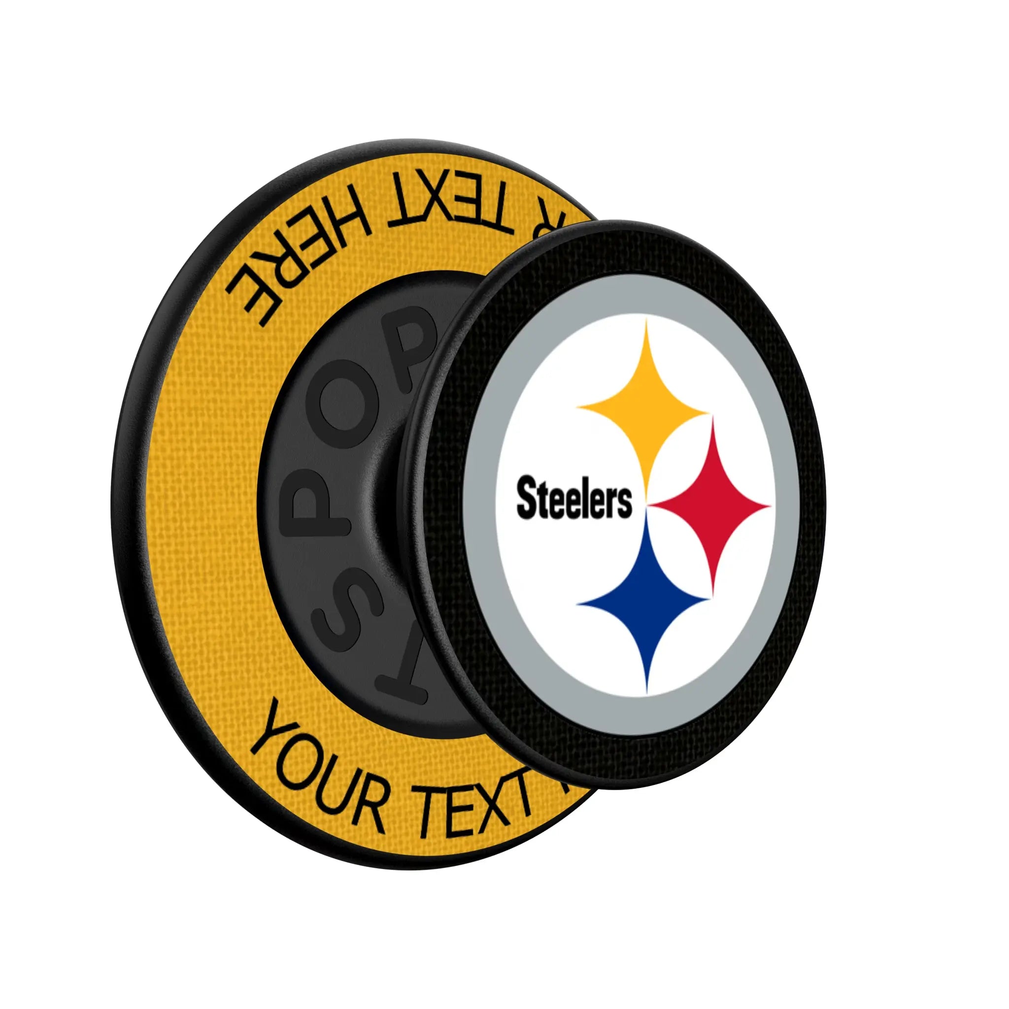 Pittsburgh Steelers Personalized Endzone Solid Popsockets Round Magnetic - Isometric View